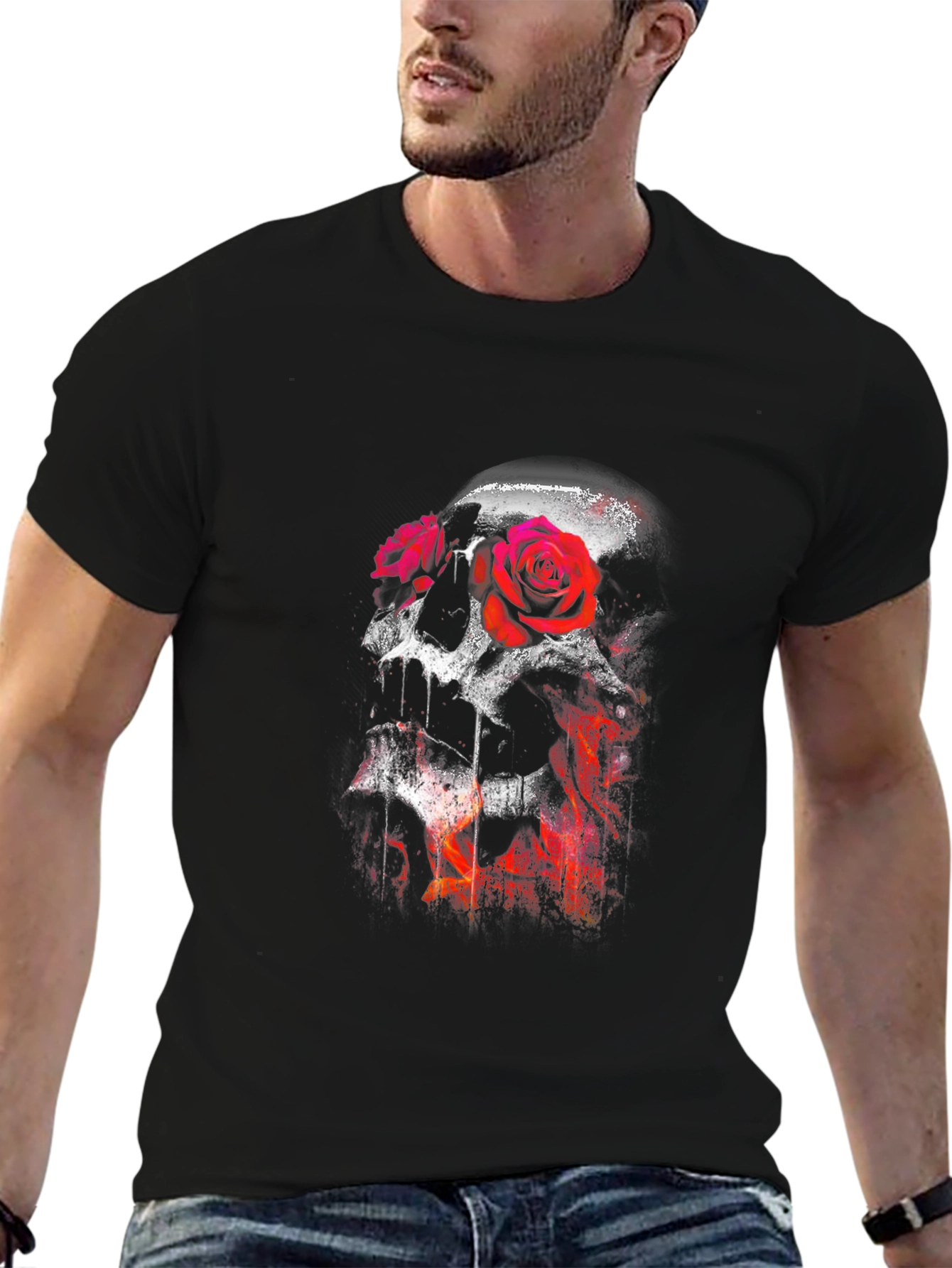 Skull and Roses Graphic T-Shirt - Mens Black Tee