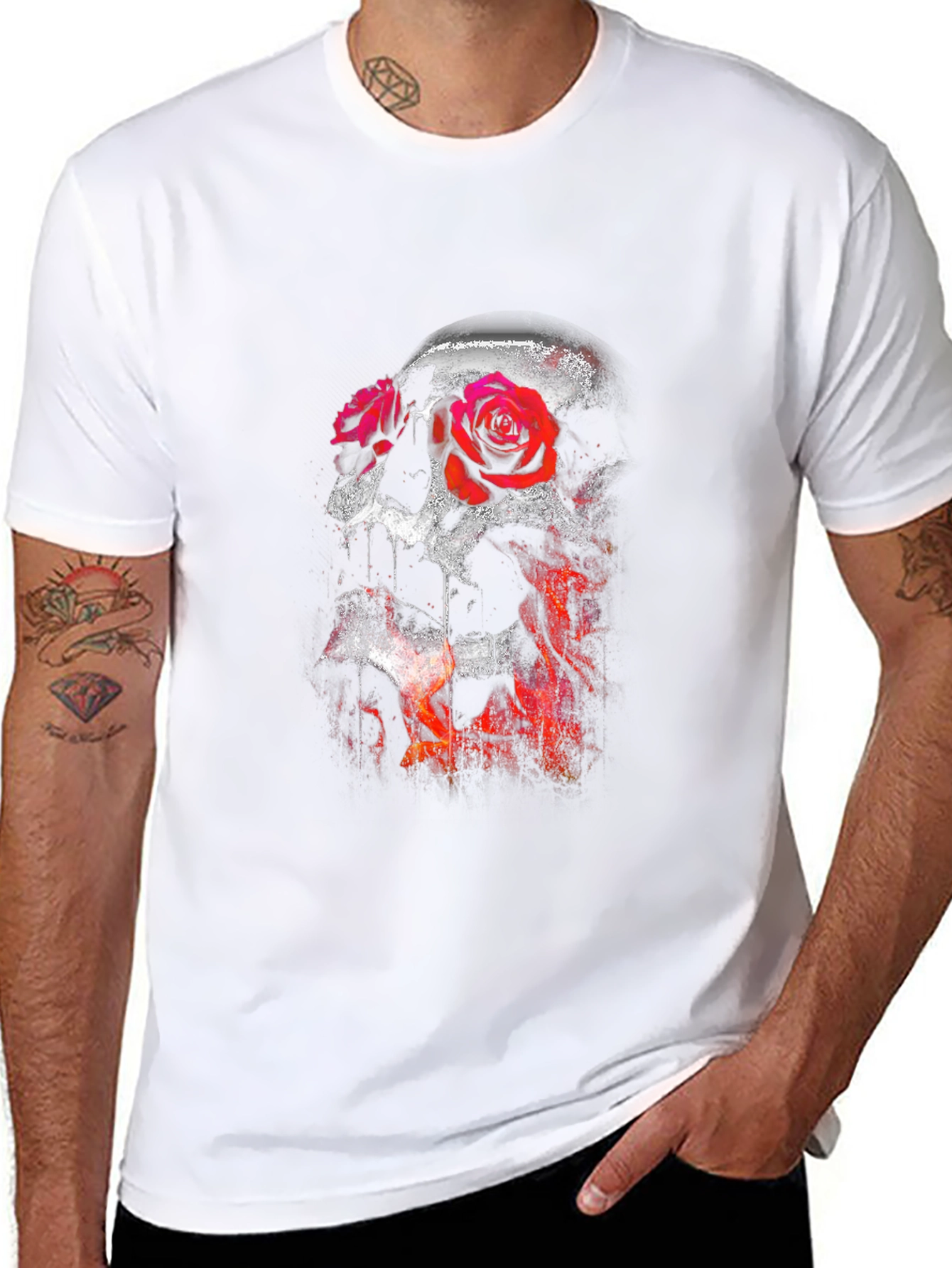 Skull and Roses Graphic T-Shirt - Mens Black Tee