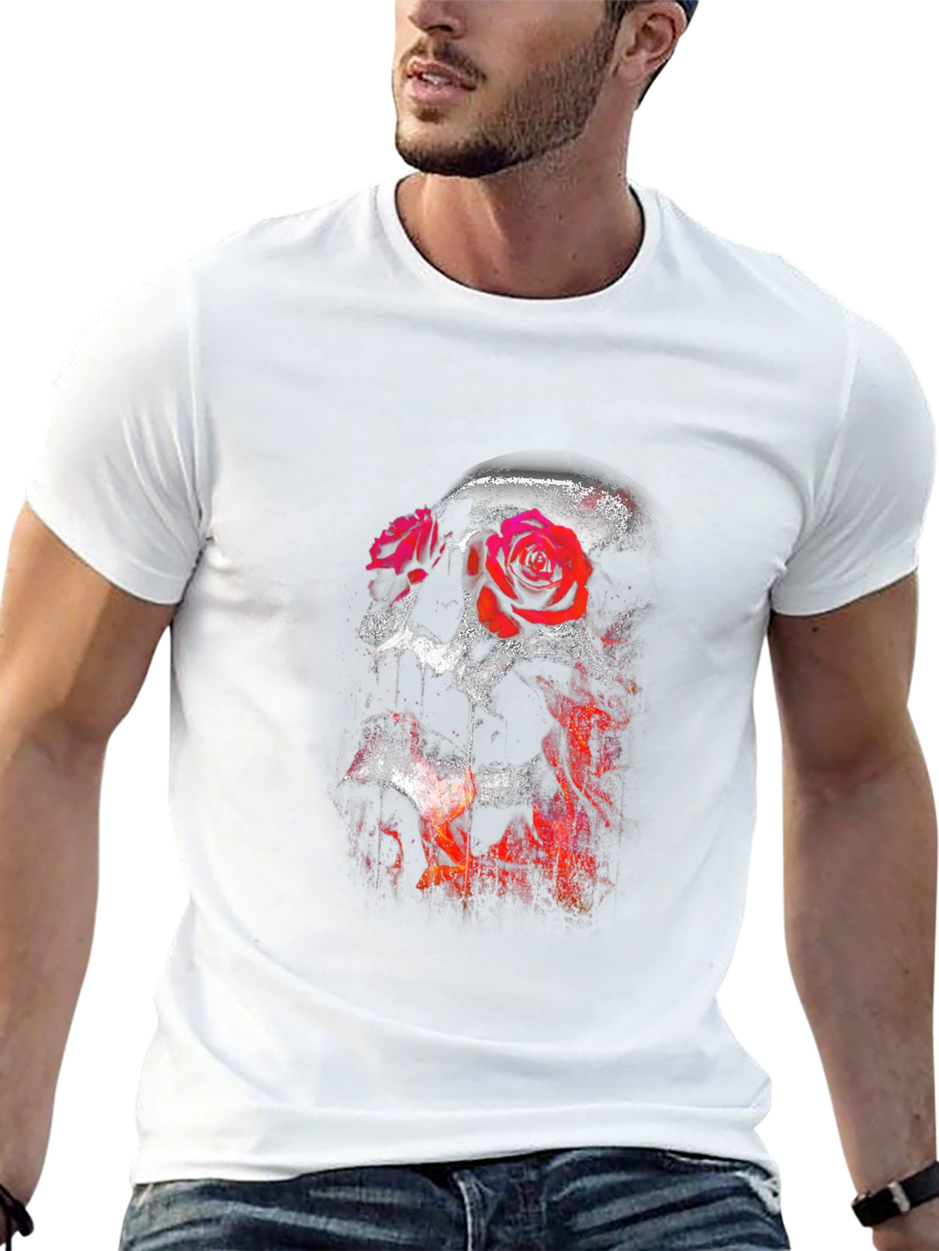 Skull and Roses Graphic T-Shirt - Mens Black Tee