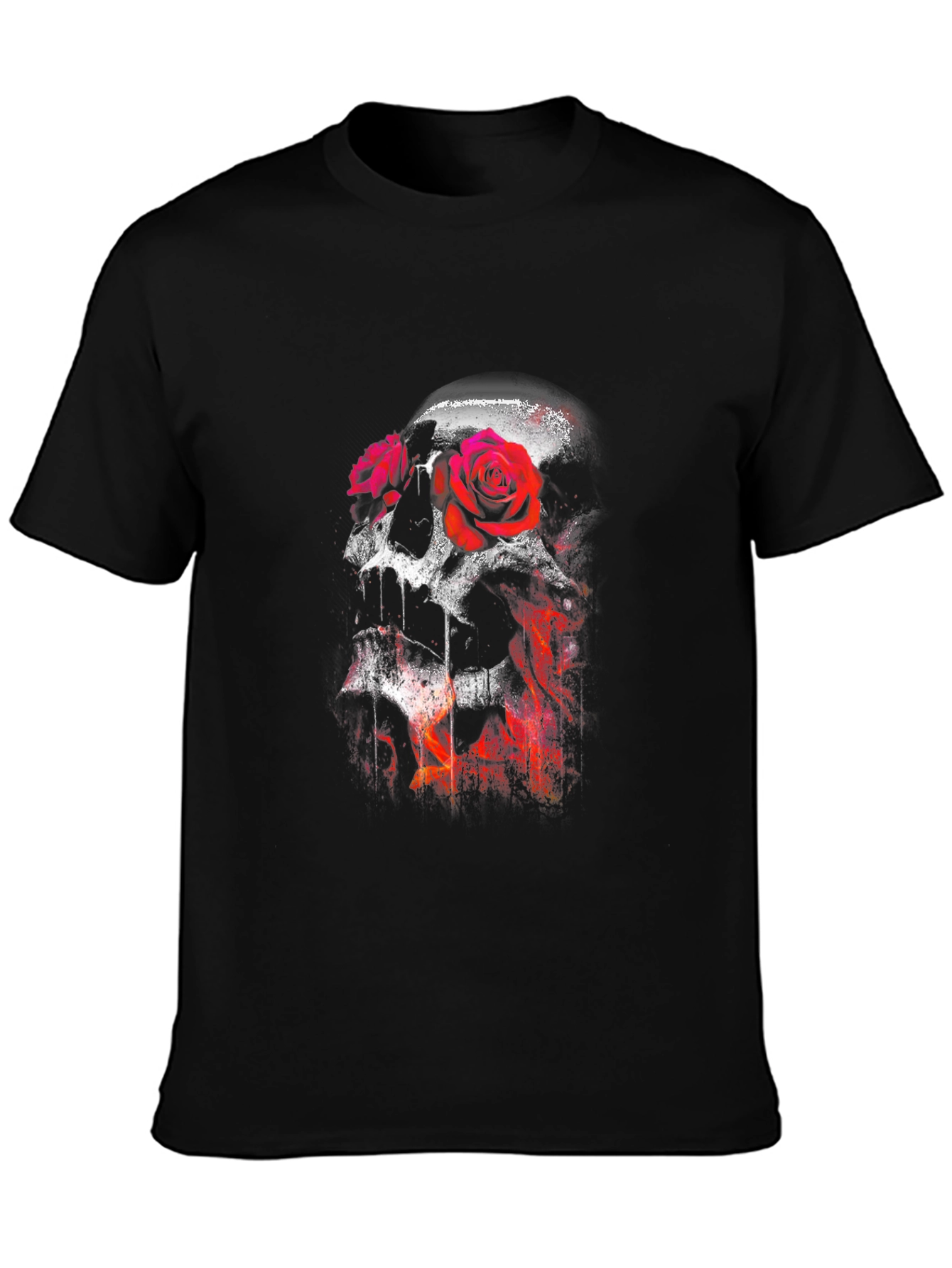 Skull and Roses Graphic T-Shirt - Mens Black Tee