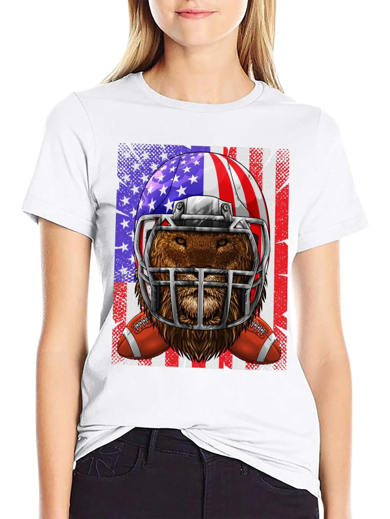 Football Bear USA Flag Graphic Tee