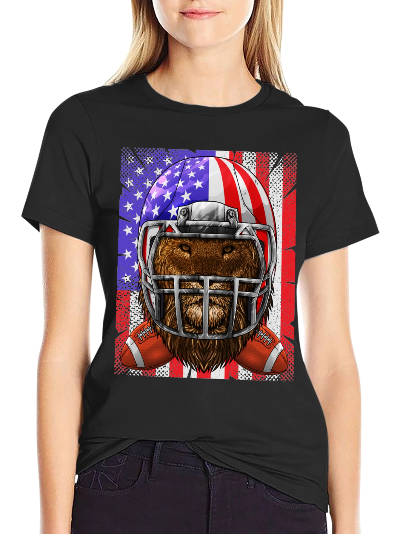 Football Bear USA Flag Graphic Tee