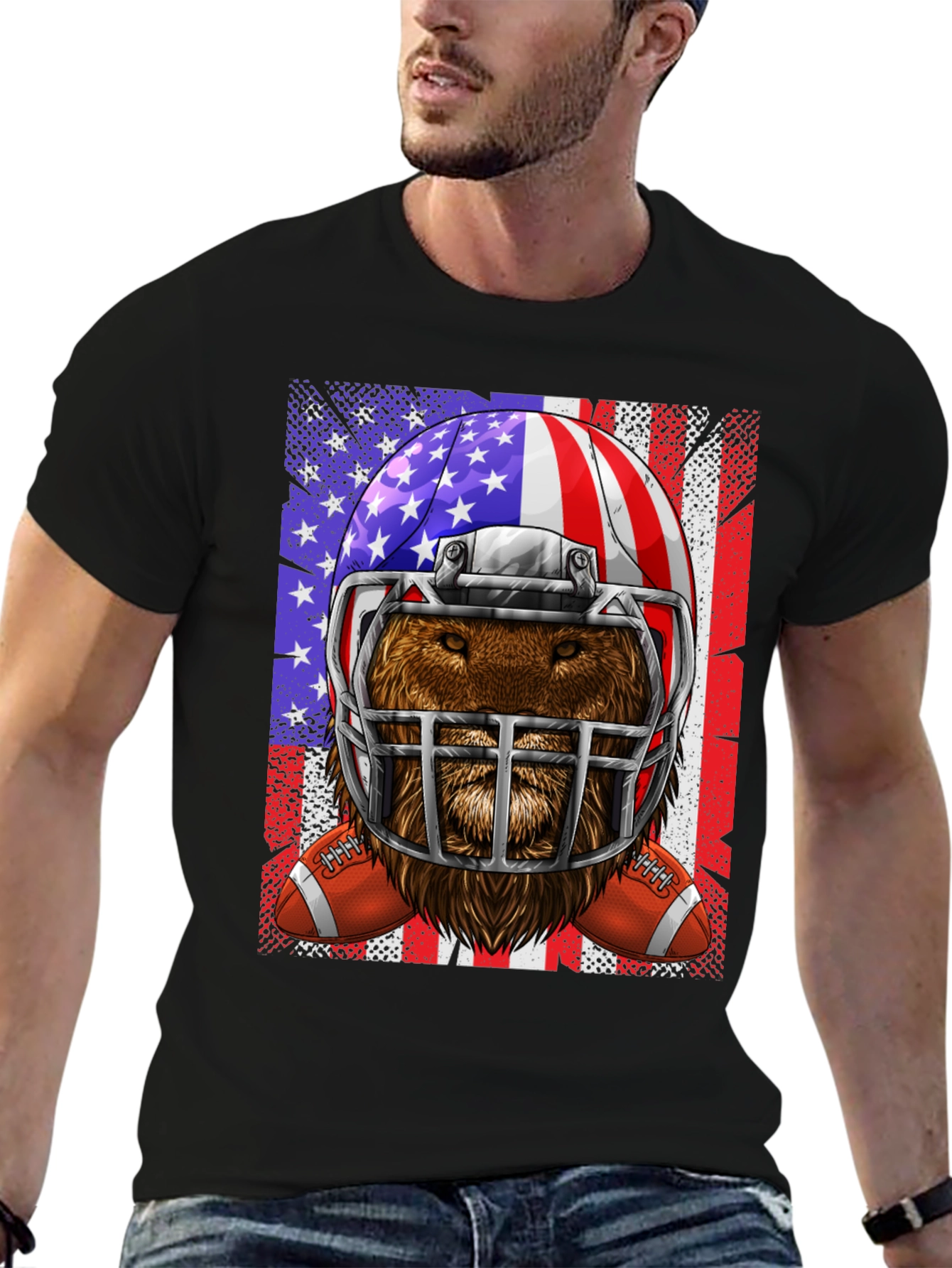 Football Bear USA Flag Graphic Tee