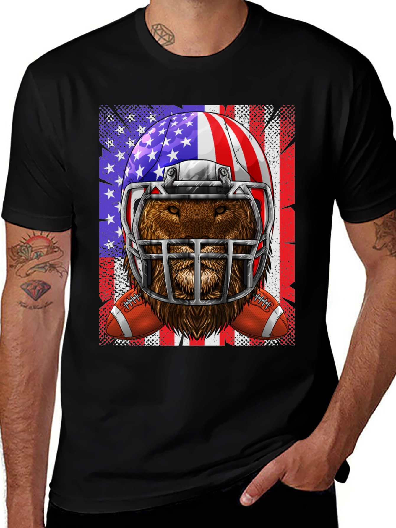 Football Bear USA Flag Graphic Tee