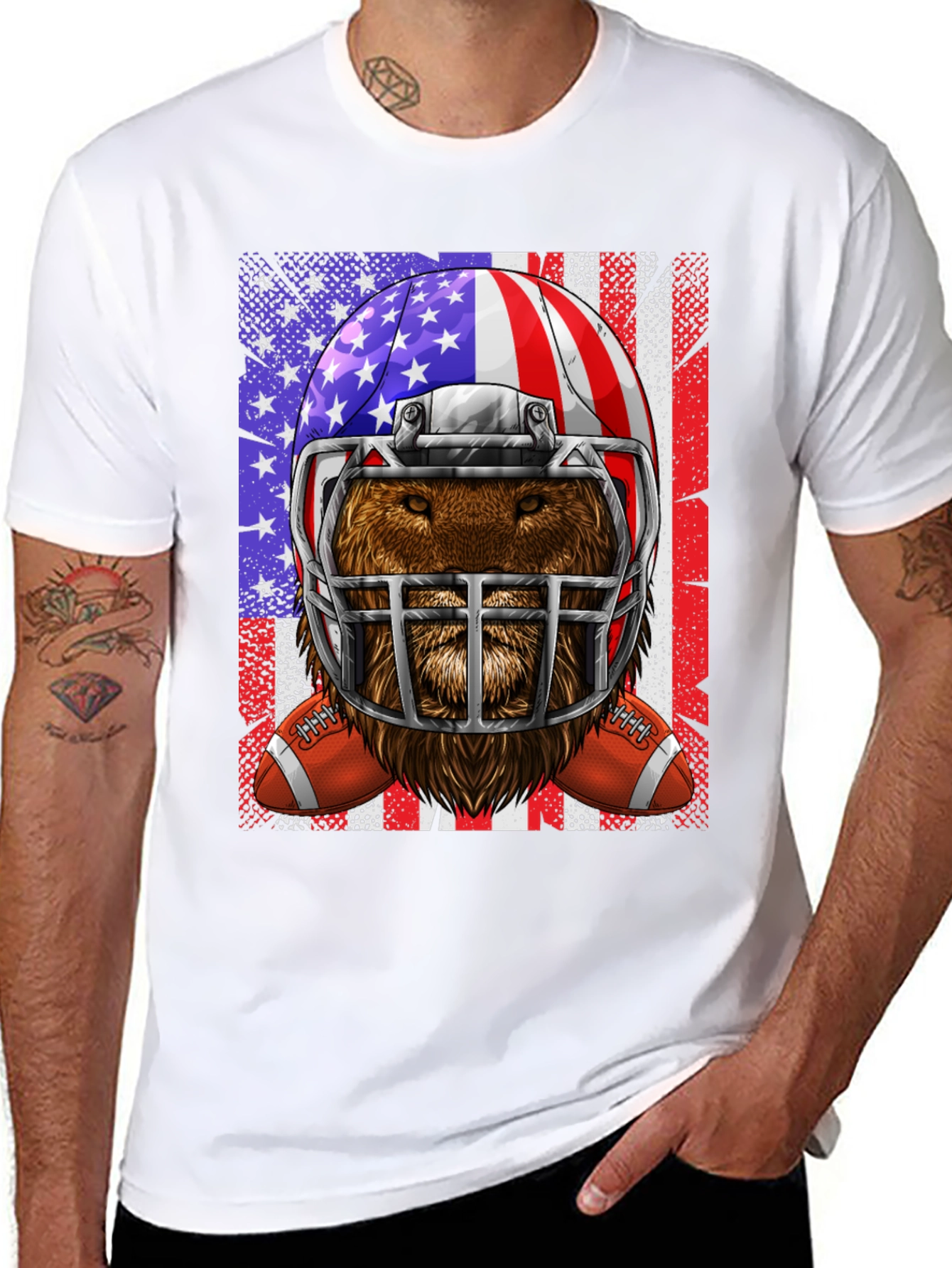Football Bear USA Flag Graphic Tee