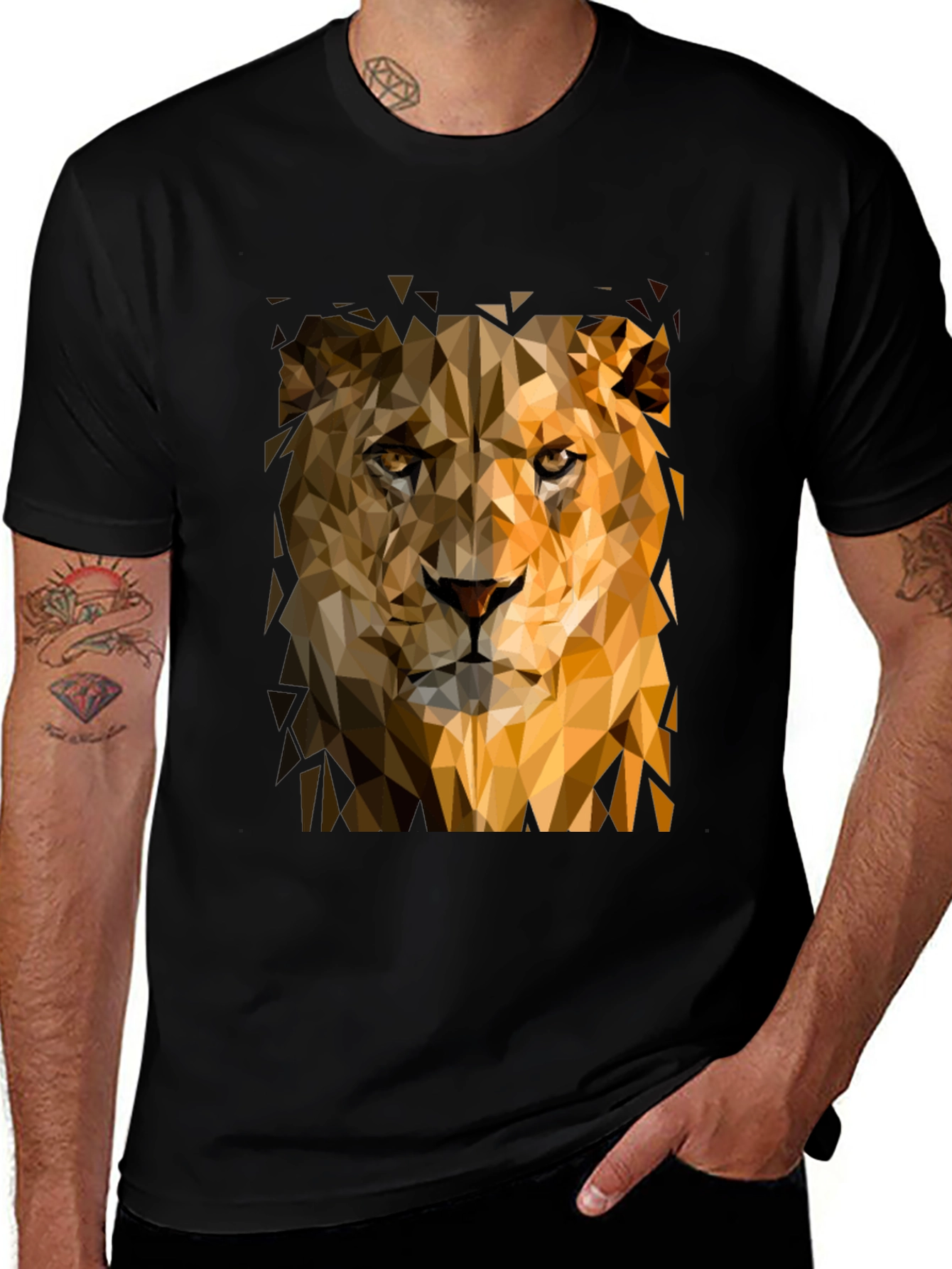 Geometric Lion Graphic Black T-Shirt