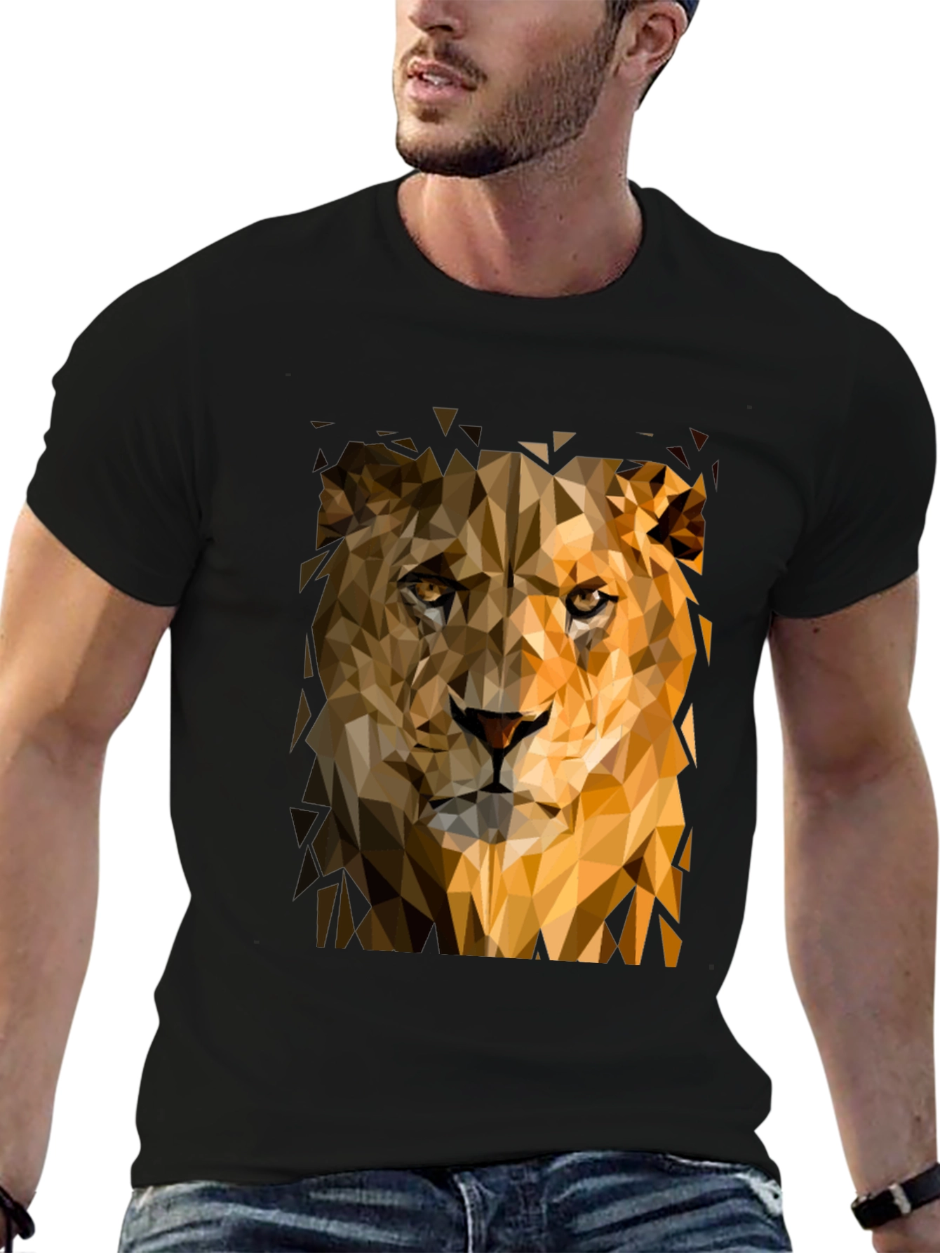 Geometric Lion Graphic Black T-Shirt