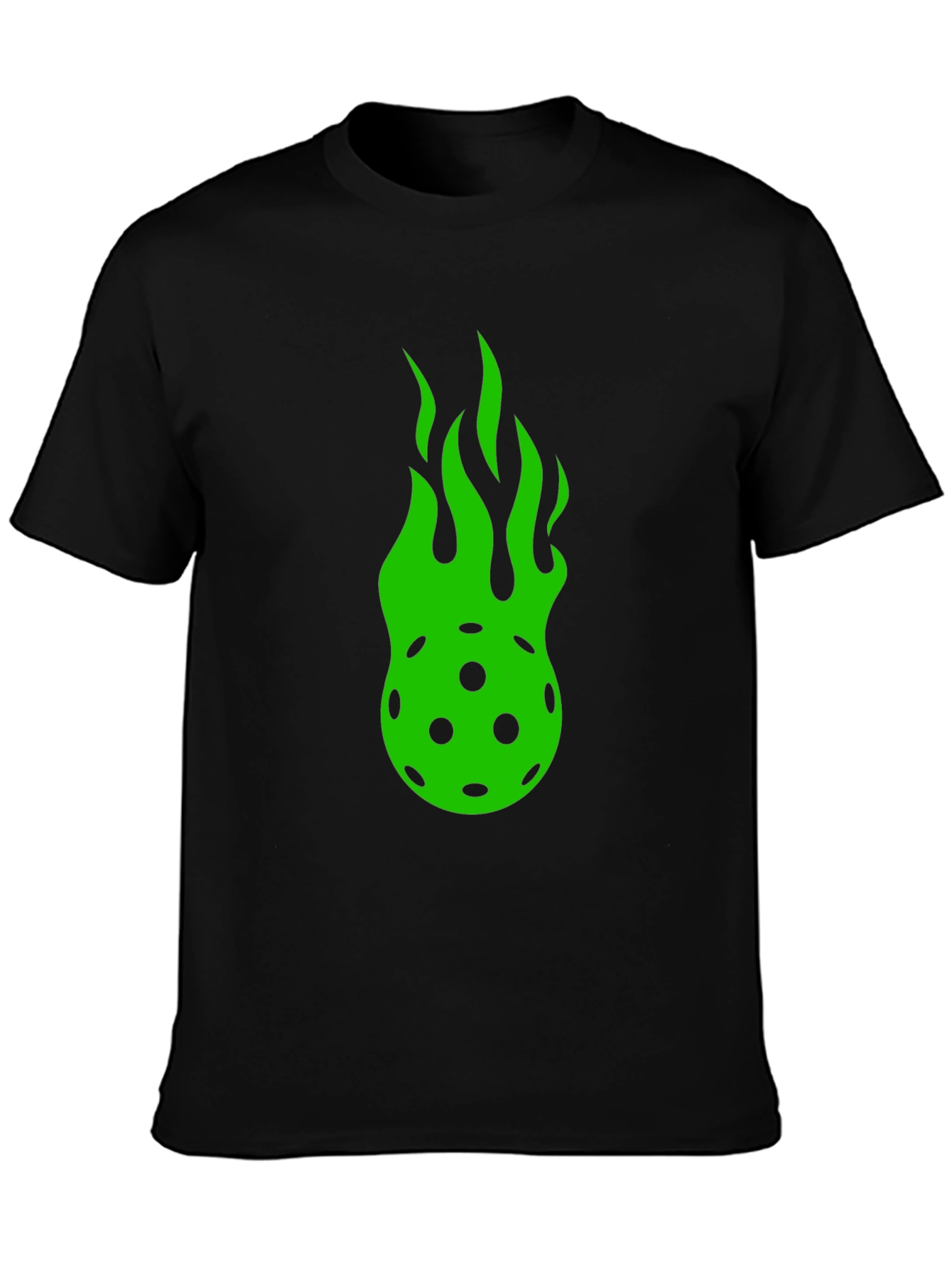 Flaming Pickleball Graphic Tee - Black Cotton T-Shirt