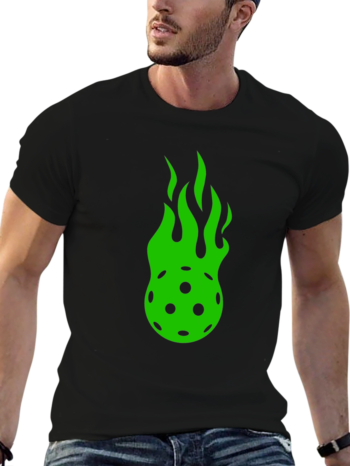 Flaming Pickleball Graphic Tee - Black Cotton T-Shirt