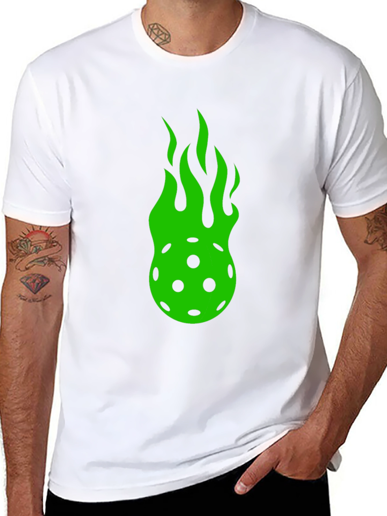 Flaming Pickleball Graphic Tee - Black Cotton T-Shirt