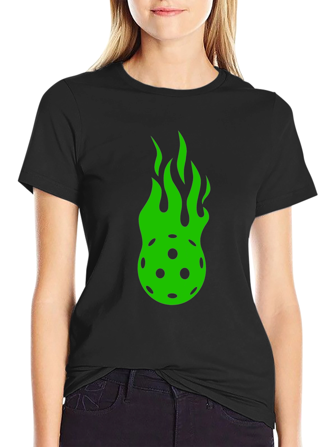 Flaming Pickleball Graphic Tee - Black Cotton T-Shirt