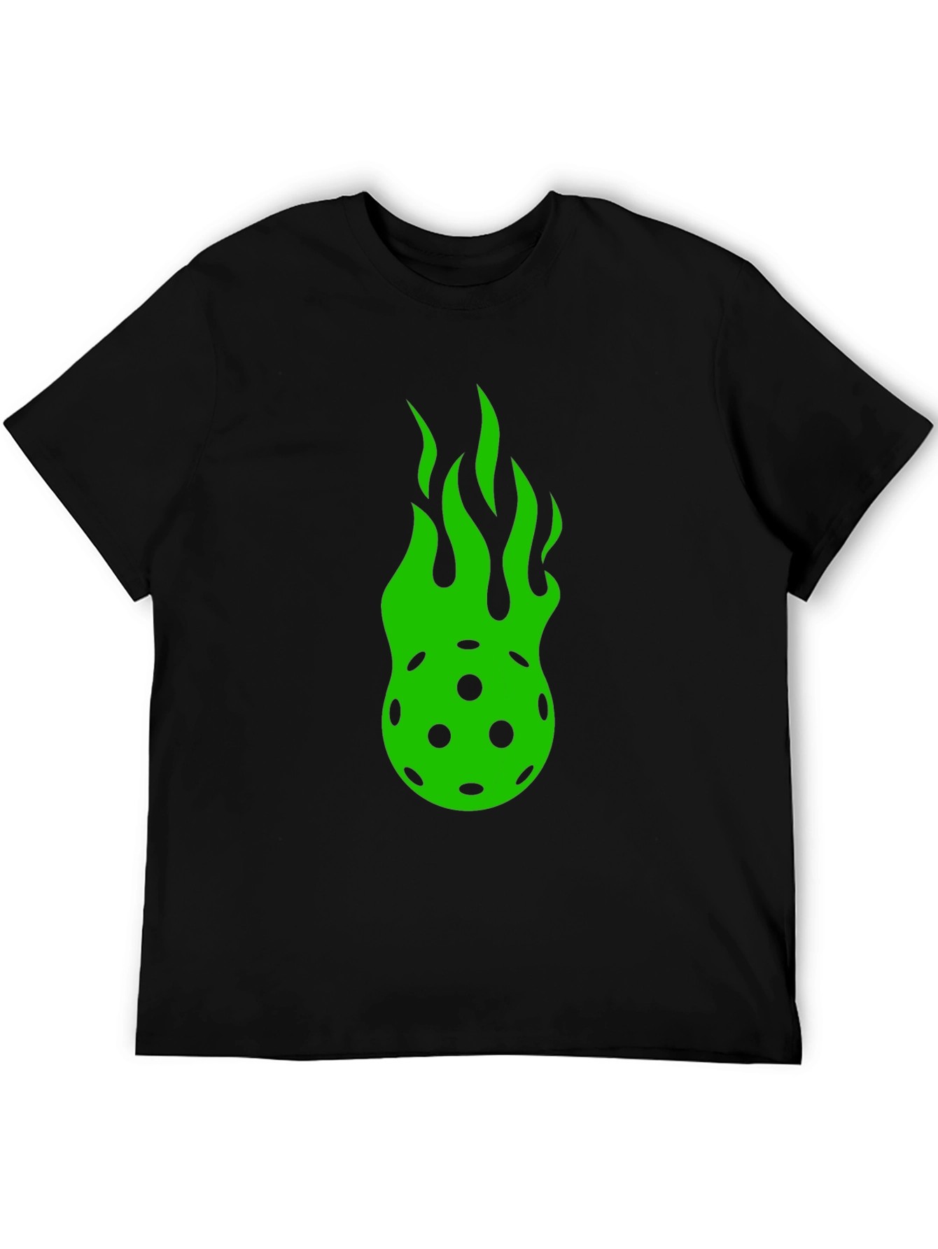 Flaming Pickleball Graphic Tee - Black Cotton T-Shirt
