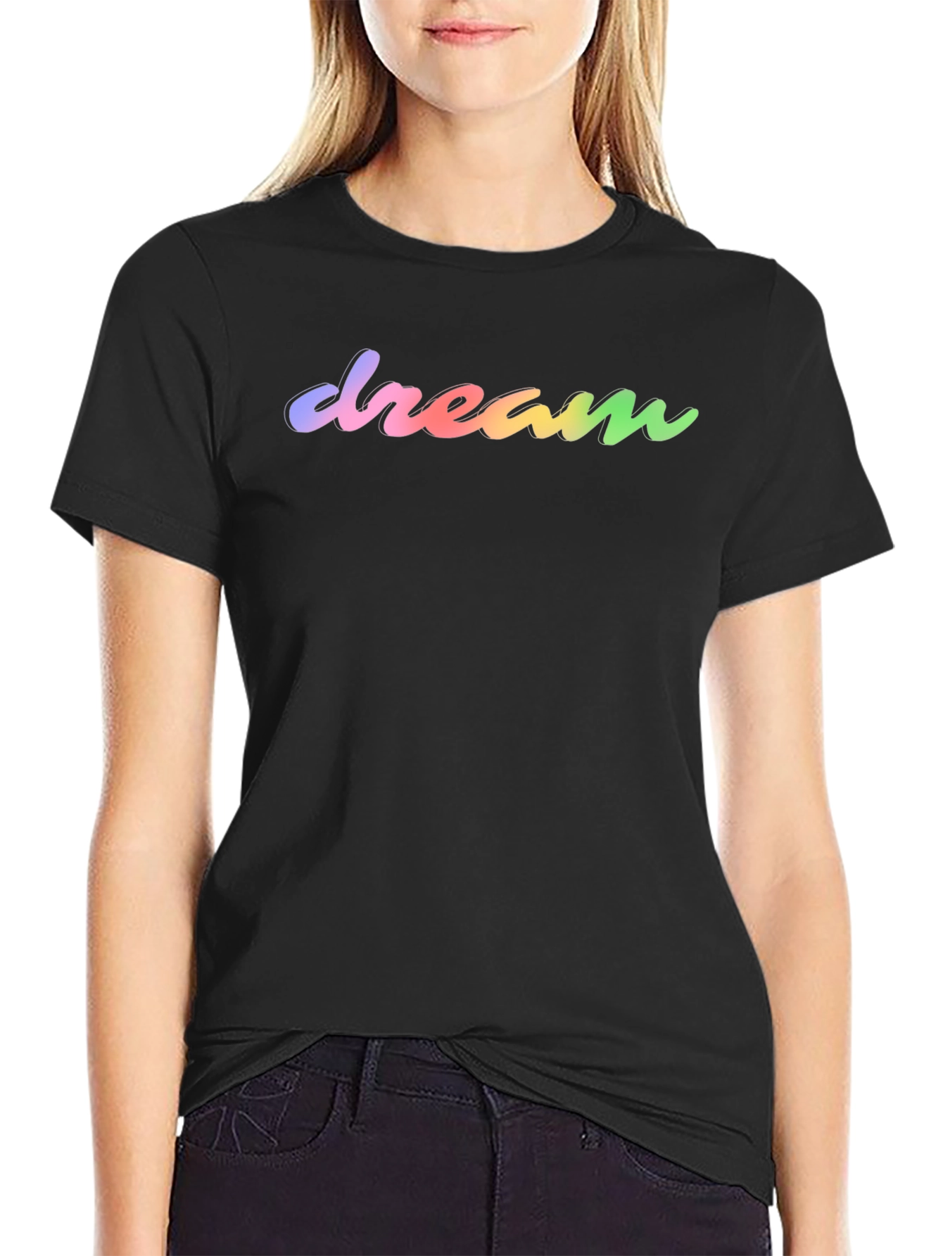 Dream Rainbow Text Black T-Shirt