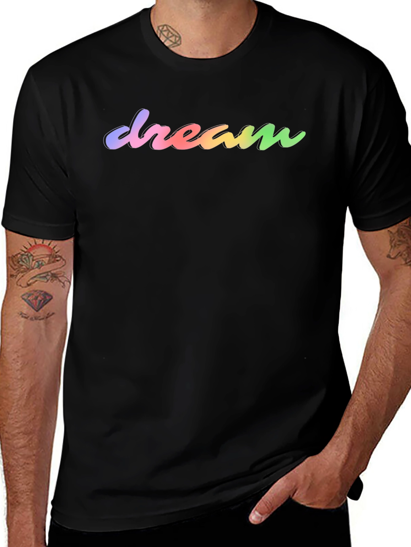 Dream Rainbow Text Black T-Shirt