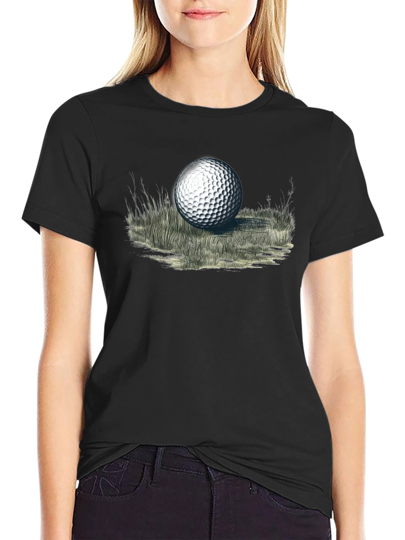 Golf Ball Graphic Tee - Black Cotton