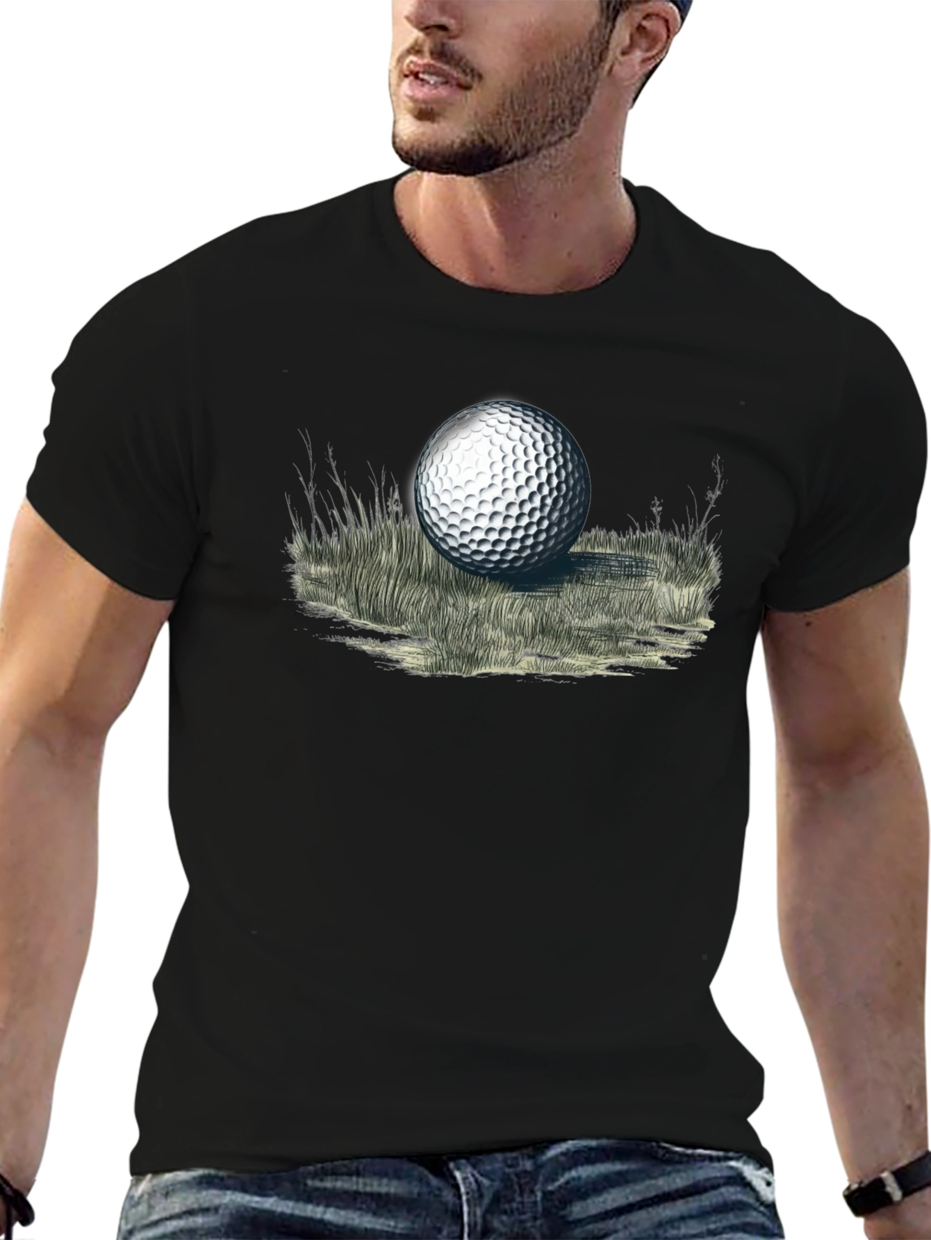 Golf Ball Graphic Tee - Black Cotton