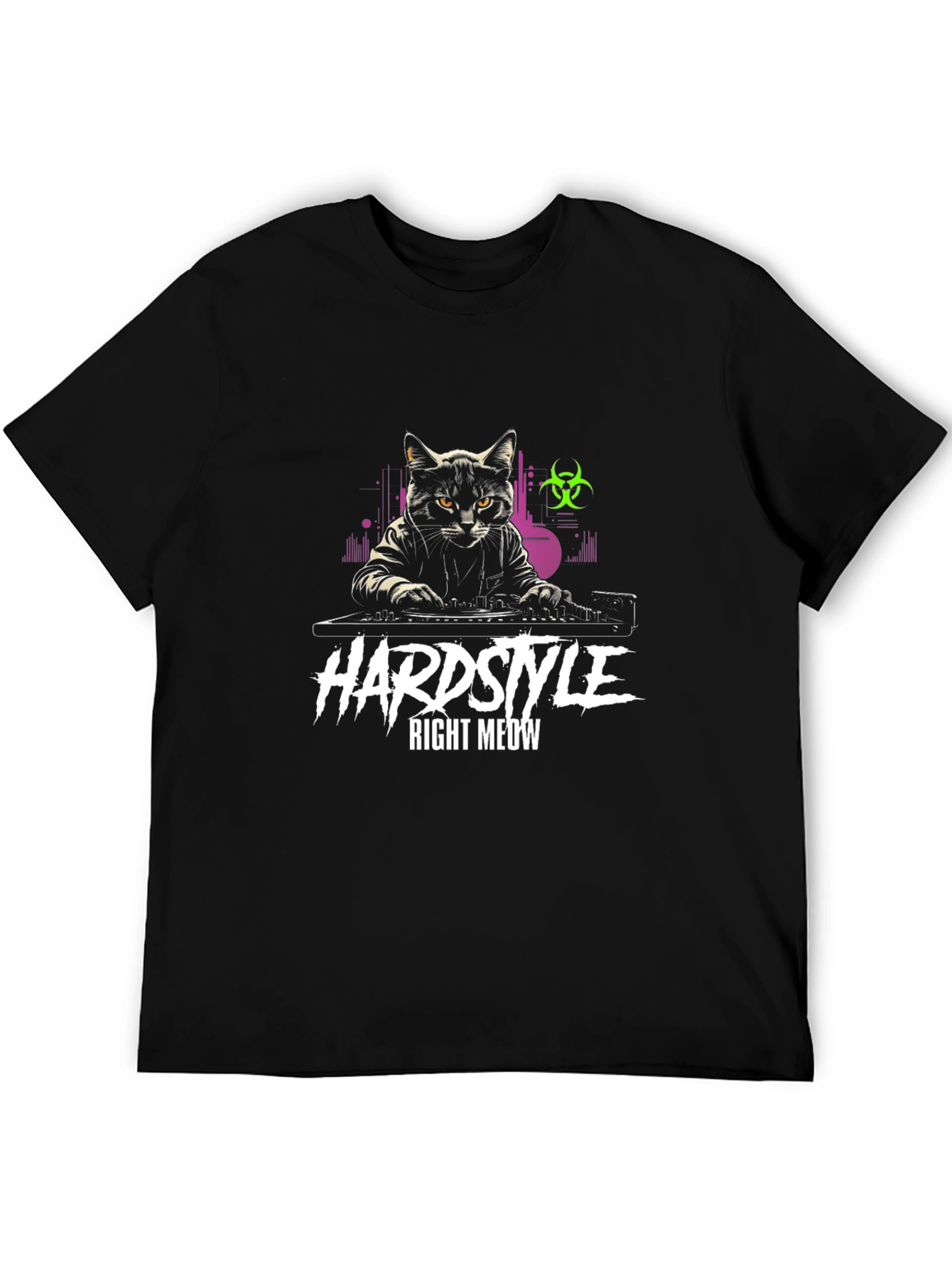 Hardstyle Right Meow DJ Cat Graphic T-Shirt