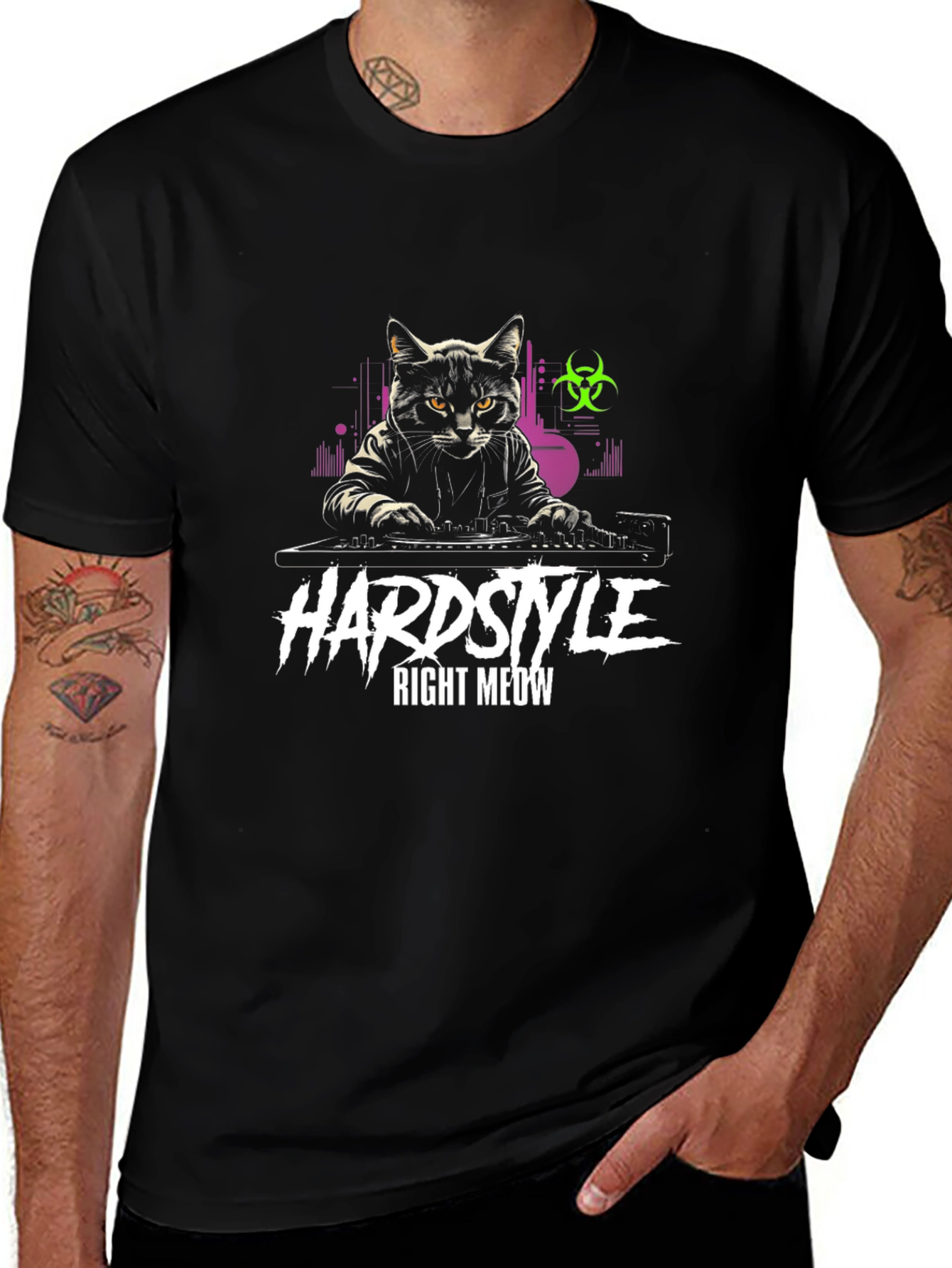 Hardstyle Right Meow DJ Cat Graphic T-Shirt