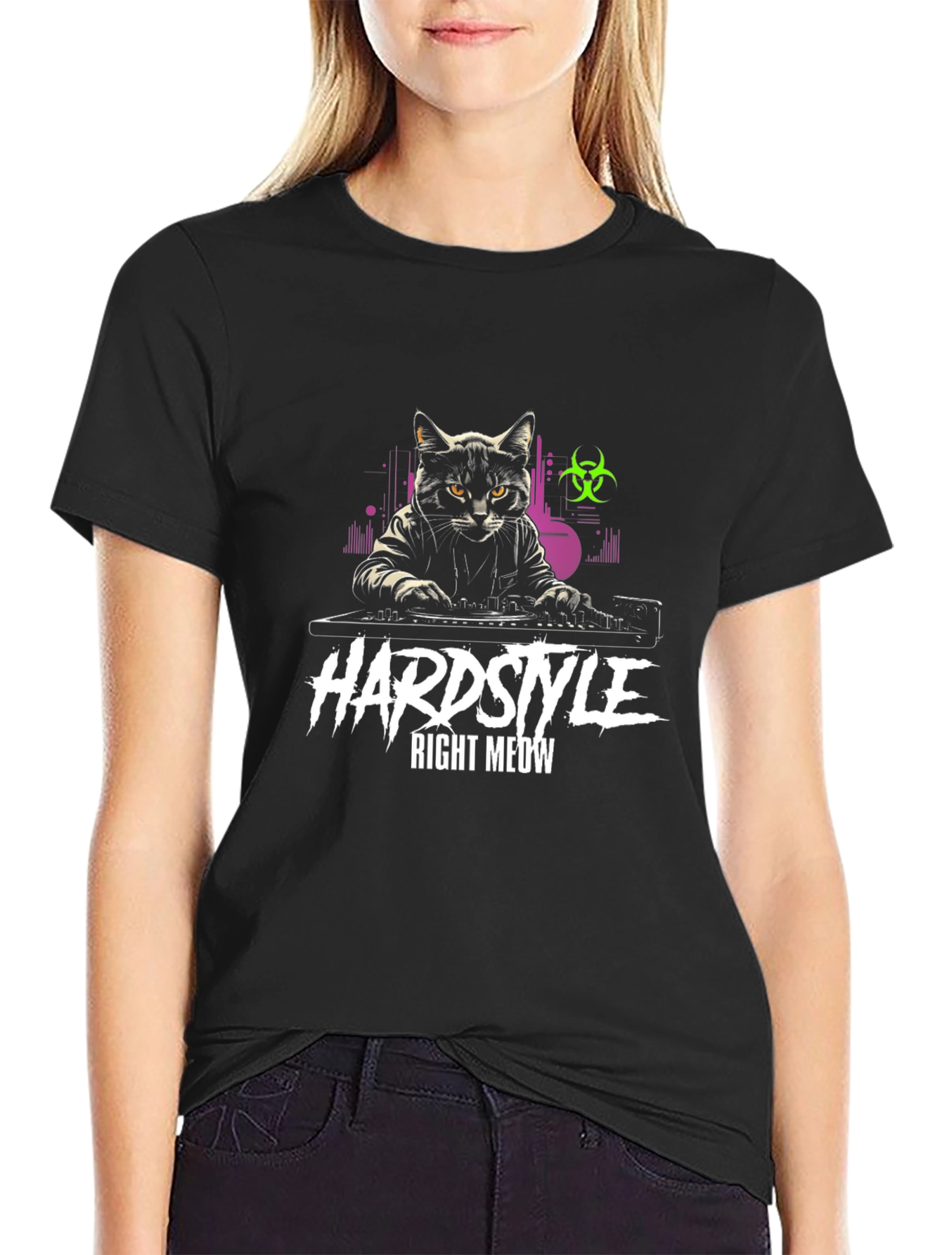 Hardstyle Right Meow DJ Cat Graphic T-Shirt