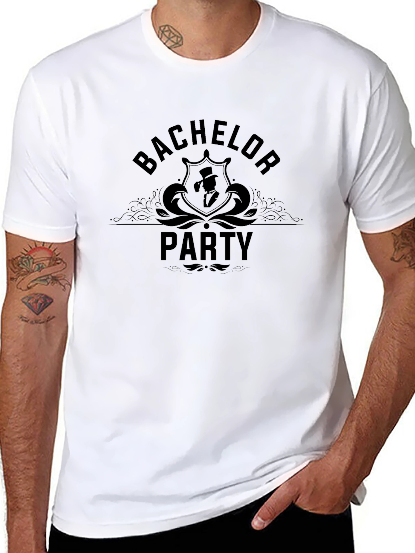 Bachelor Party Graphic T-Shirt - Black Crew Neck