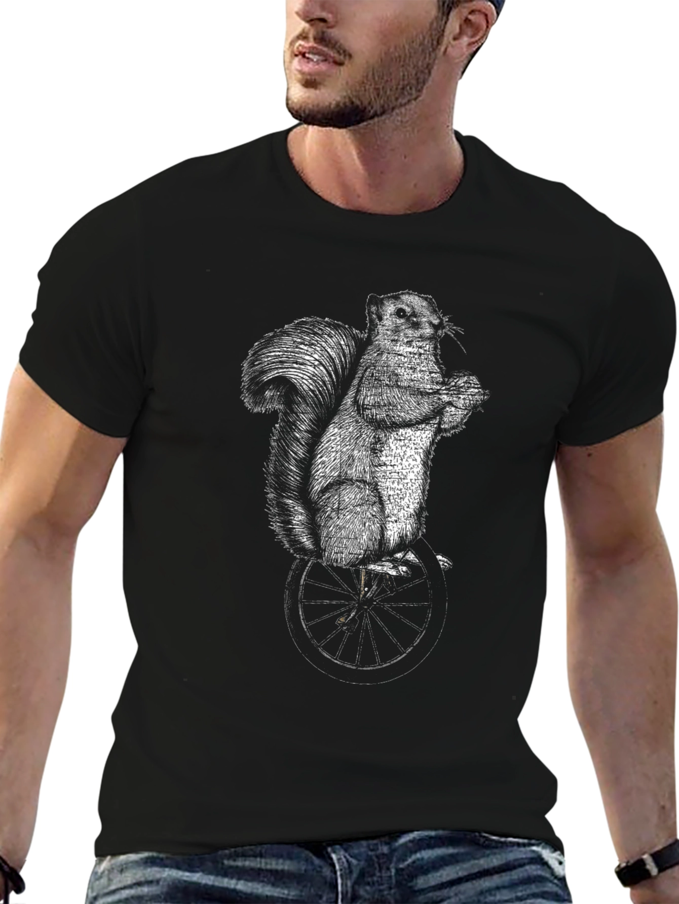 Squirrel Unicycle Graphic Tee - Unique Animal Art Shirt