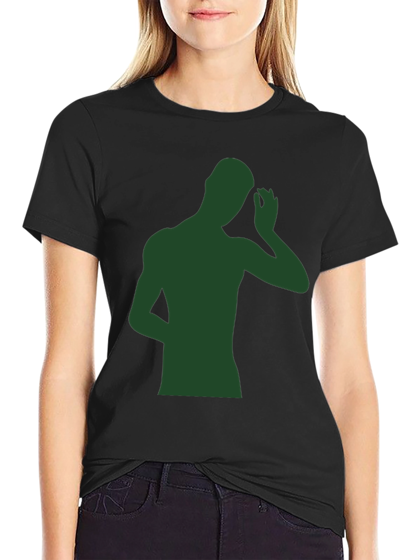 Mens Black T-Shirt with Green Silhouette Graphic