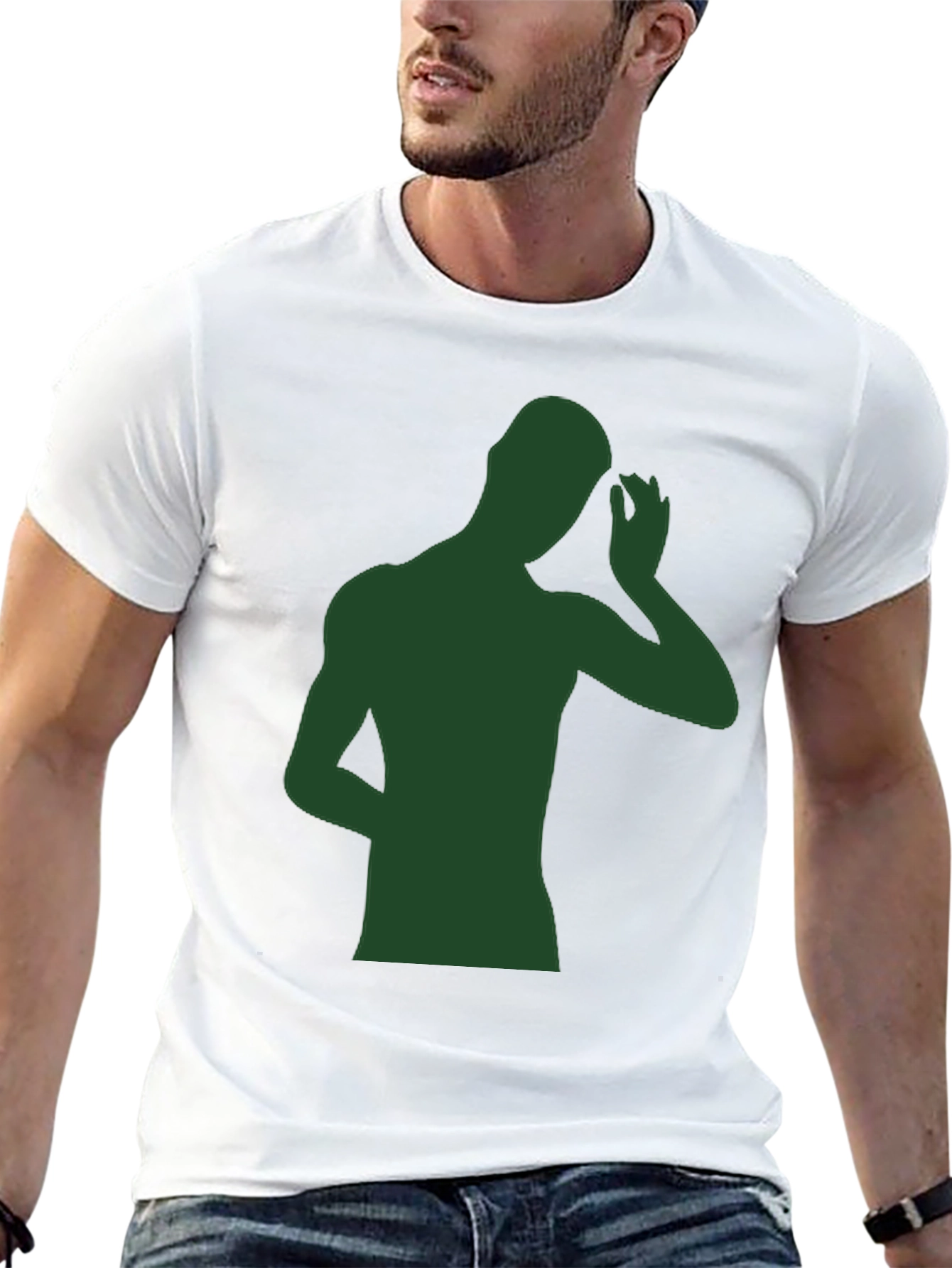 Mens Black T-Shirt with Green Silhouette Graphic