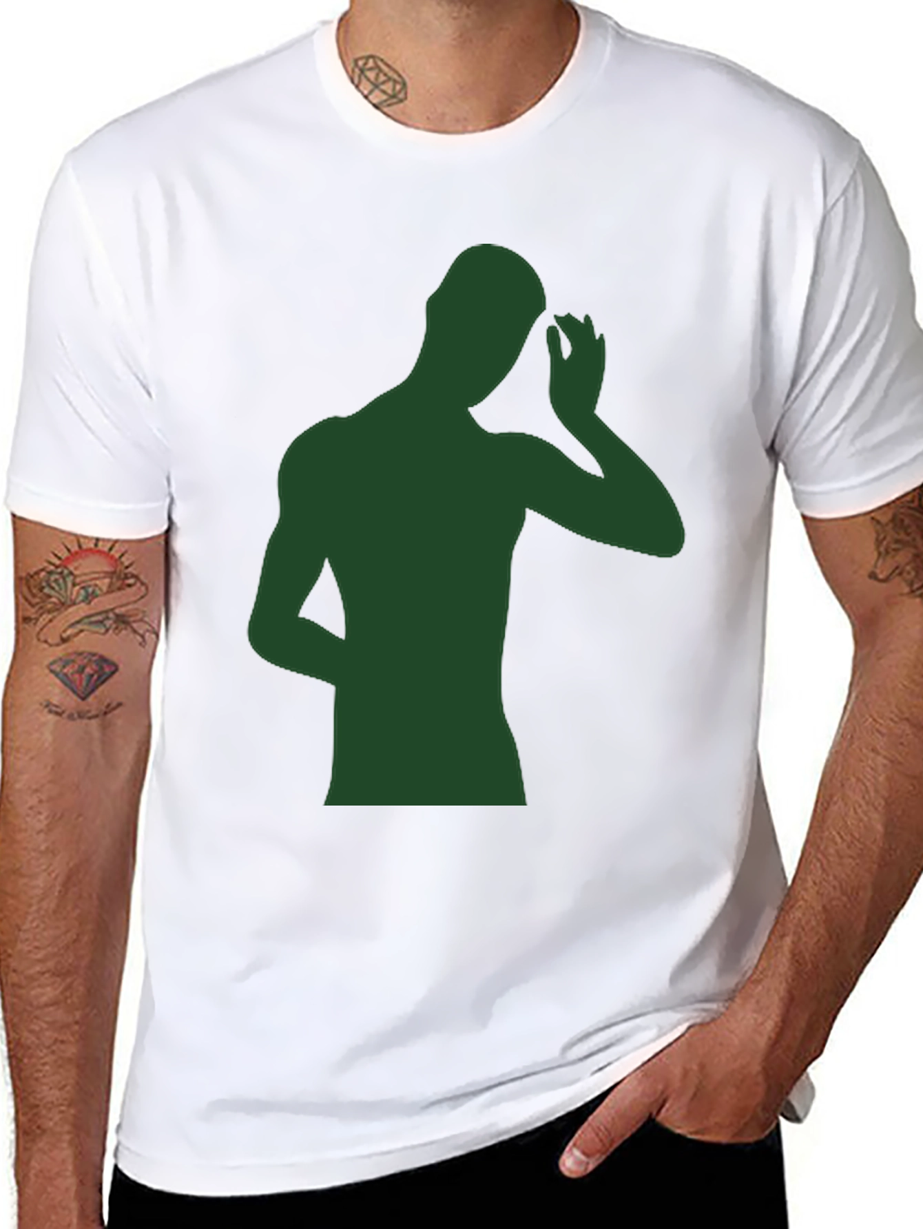 Mens Black T-Shirt with Green Silhouette Graphic