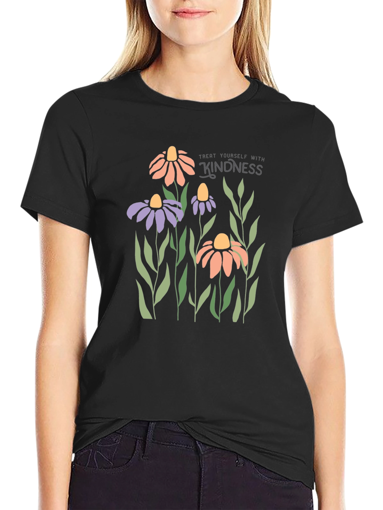 Kindness Flower Graphic Black T-Shirt