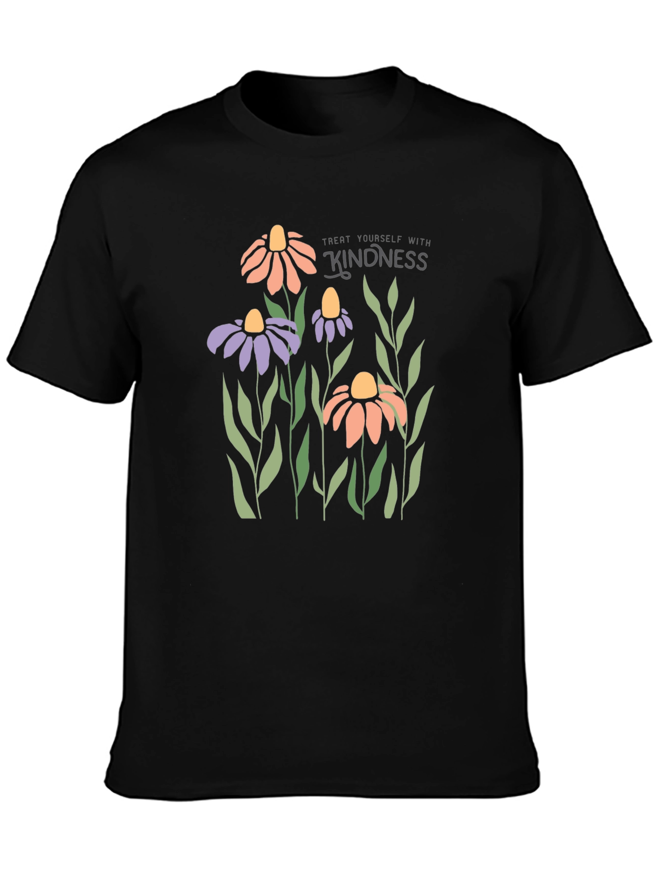 Kindness Flower Graphic Black T-Shirt