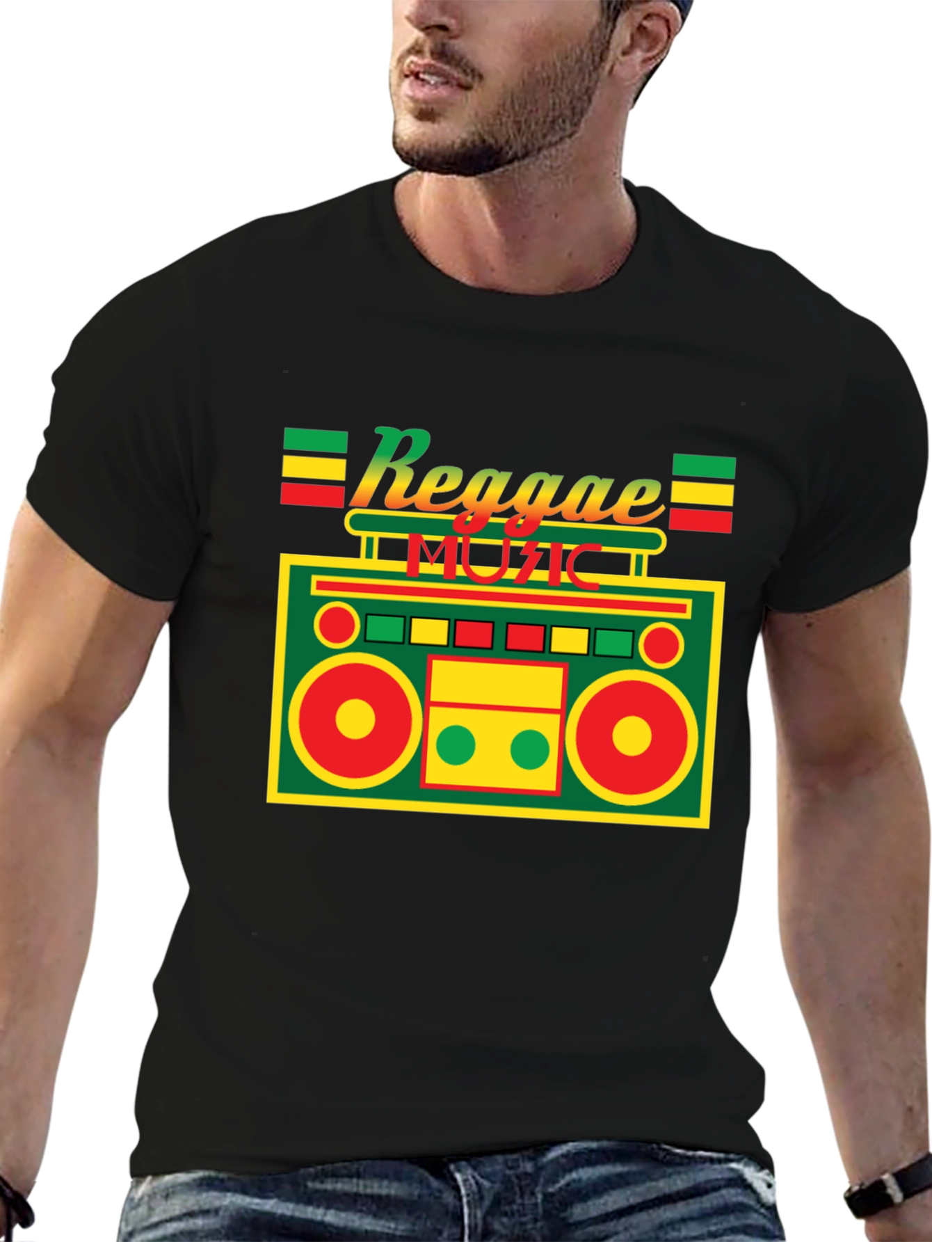 Reggae Music Boombox Graphic Tee - Black