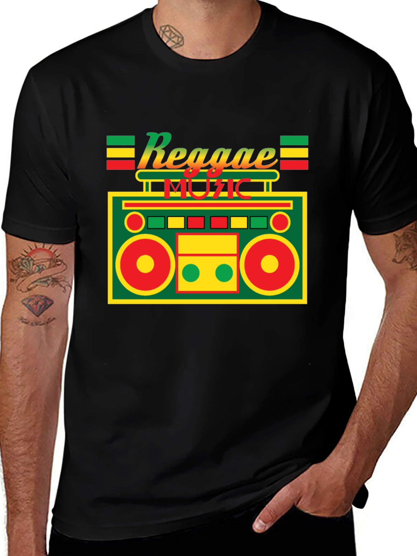 Reggae Music Boombox Graphic Tee - Black