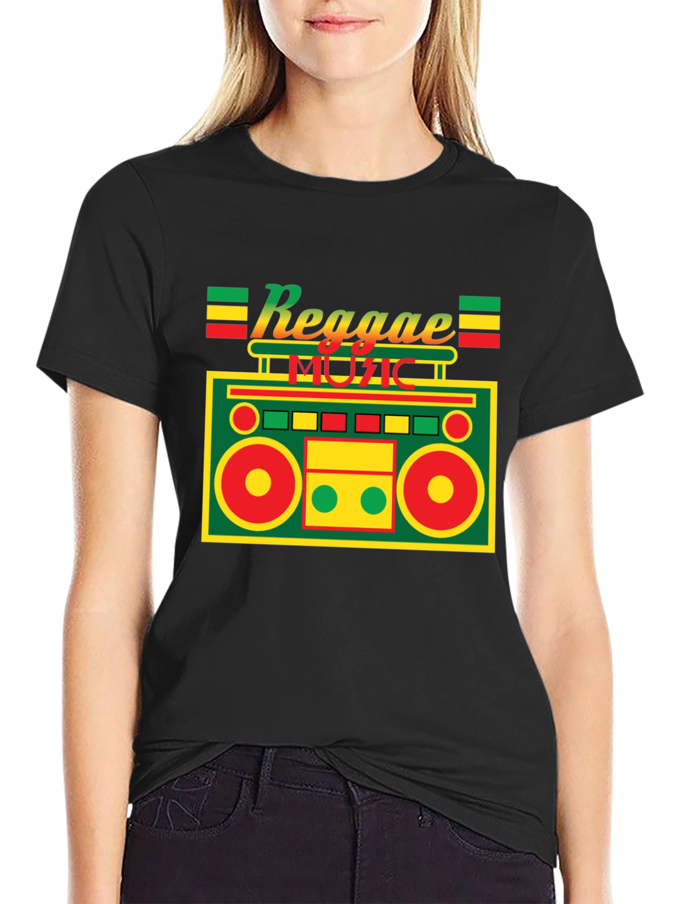 Reggae Music Boombox Graphic Tee - Black