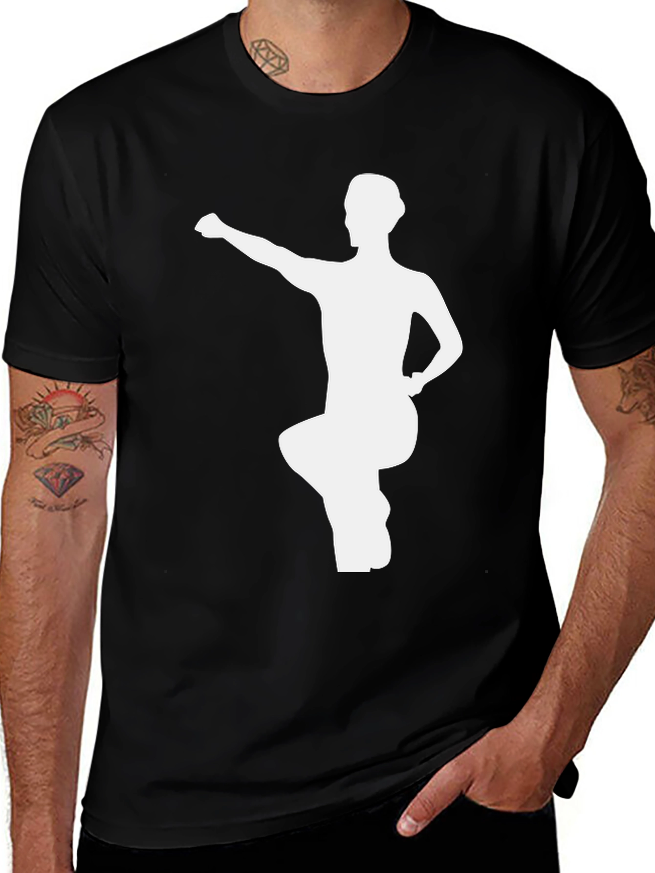 Black T-Shirt with White Kung Fu Silhouette