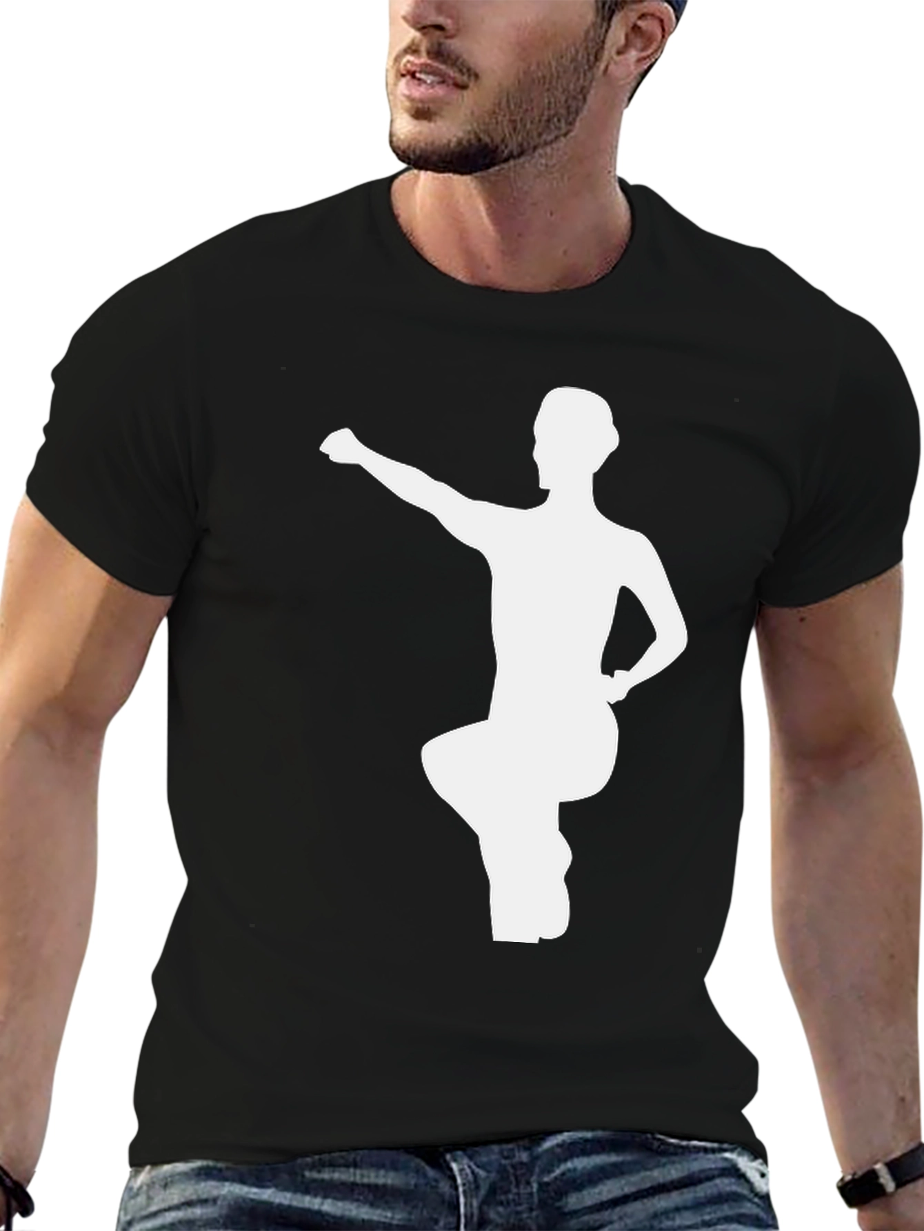 Black T-Shirt with White Kung Fu Silhouette