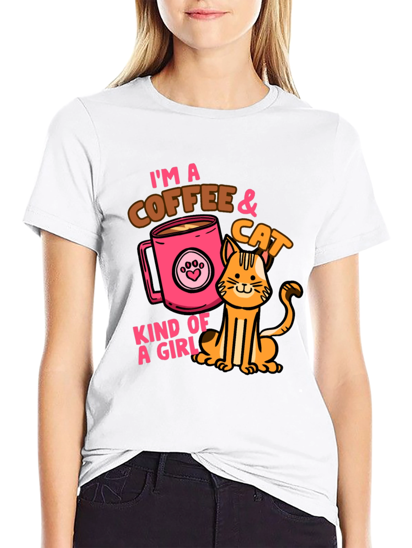 Coffee & Cat Lover Graphic T-Shirt