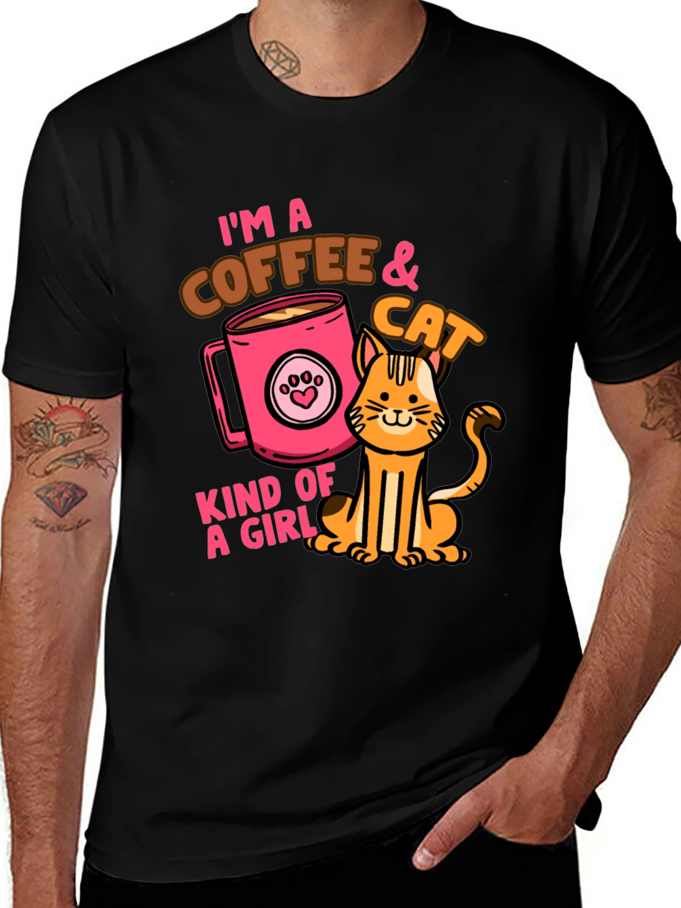 Coffee & Cat Lover Graphic T-Shirt