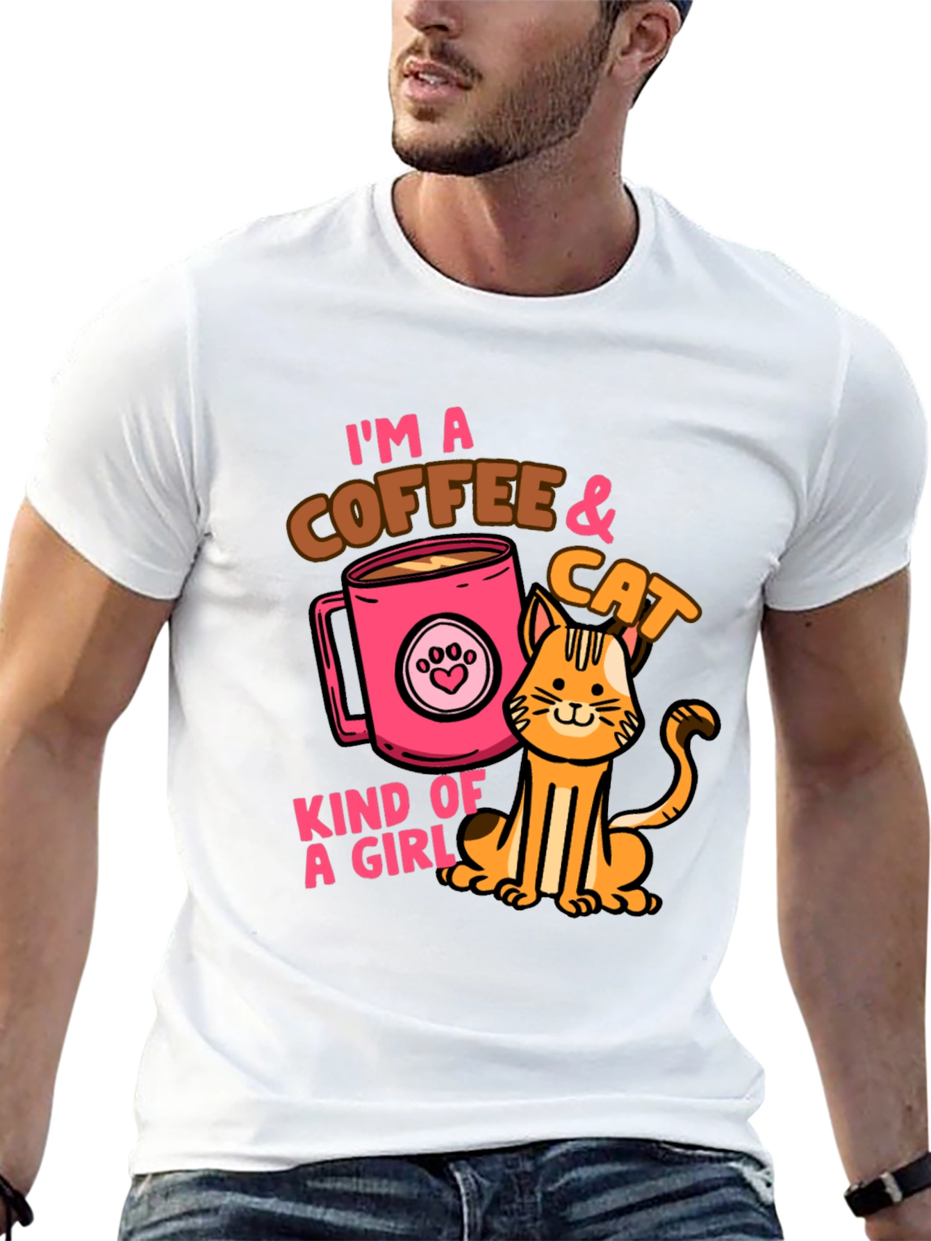 Coffee & Cat Lover Graphic T-Shirt