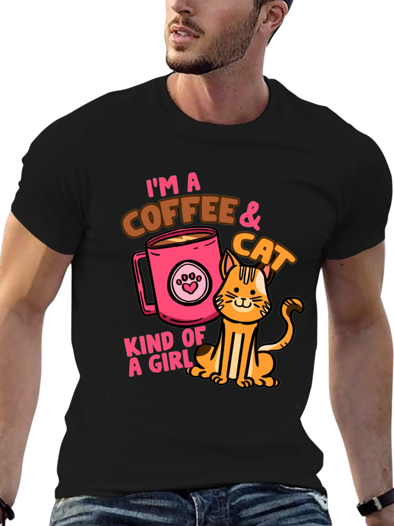 Coffee & Cat Lover Graphic T-Shirt