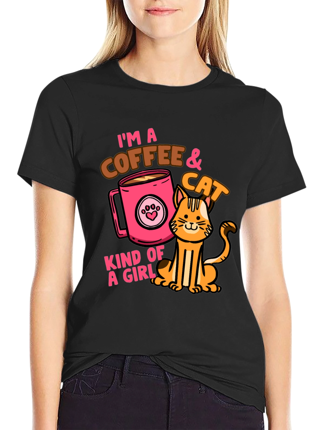 Coffee & Cat Lover Graphic T-Shirt