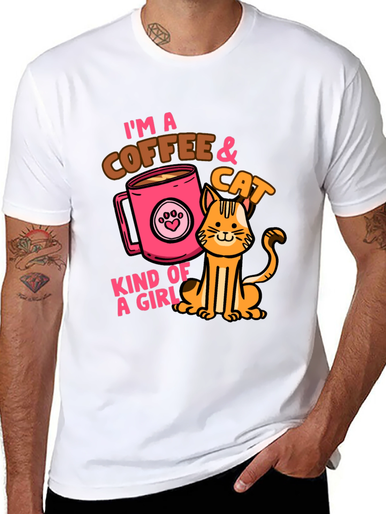 Coffee & Cat Lover Graphic T-Shirt