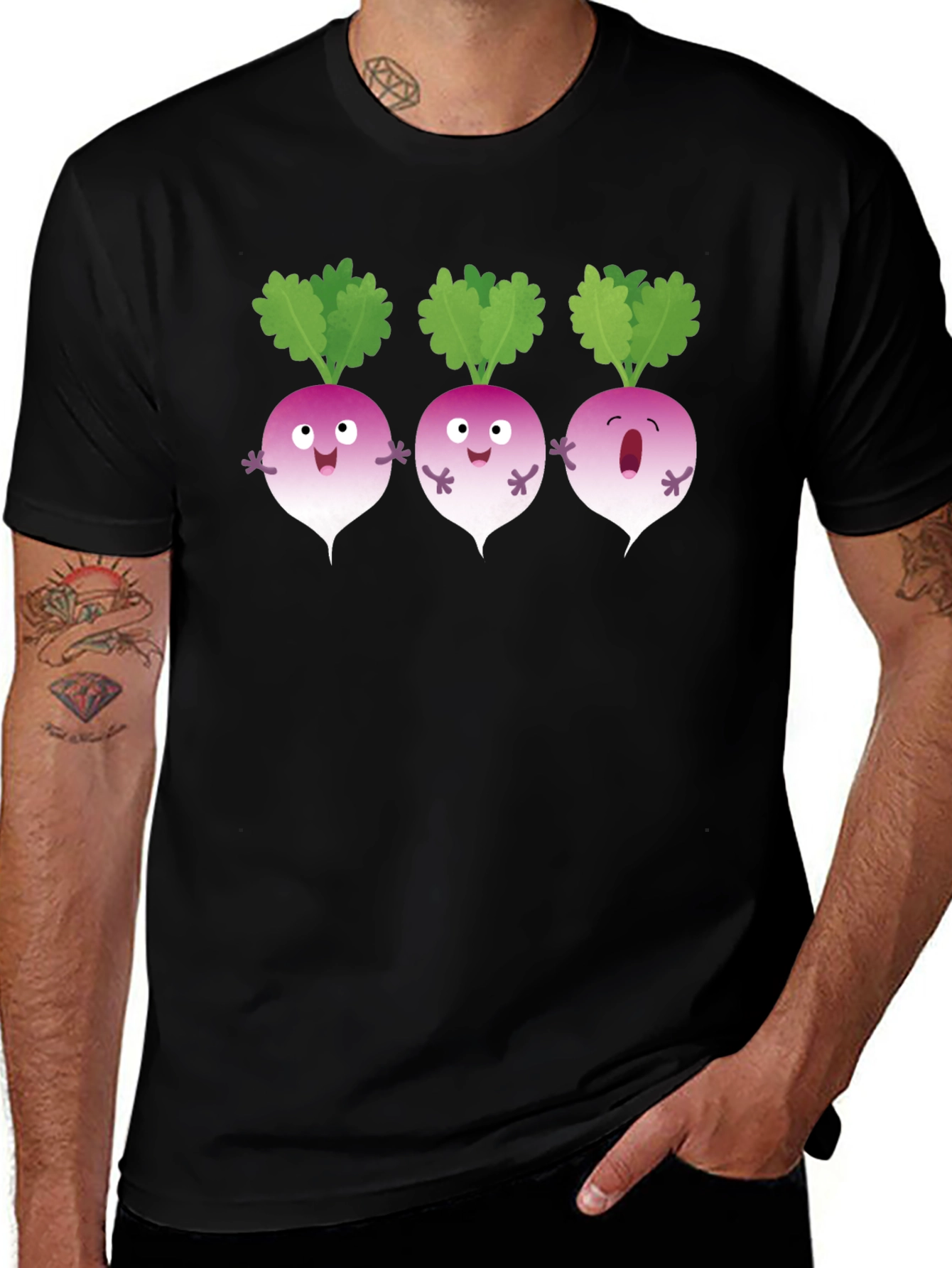Funny Turnip Cartoon Black T-Shirt