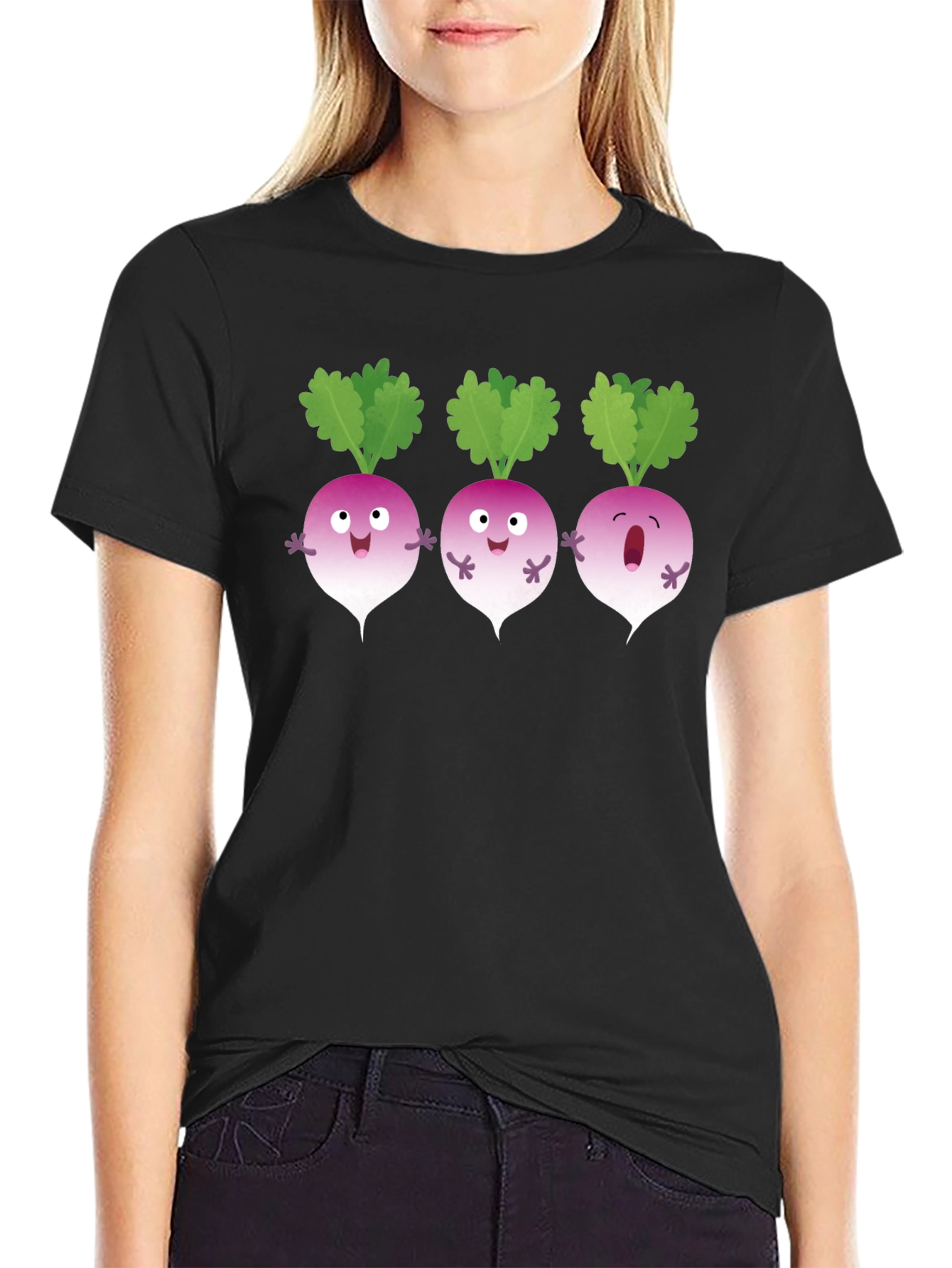 Funny Turnip Cartoon Black T-Shirt
