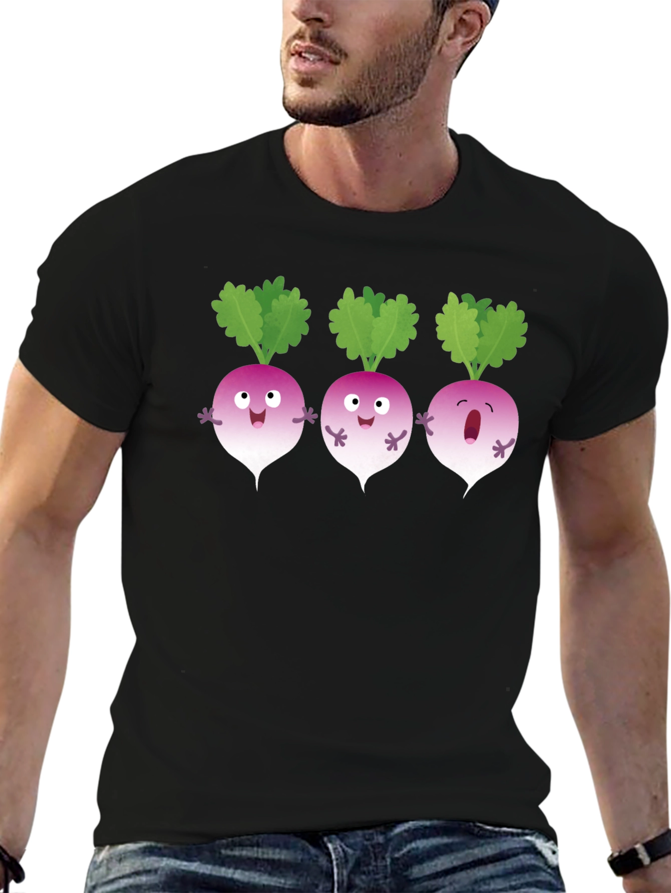 Funny Turnip Cartoon Black T-Shirt