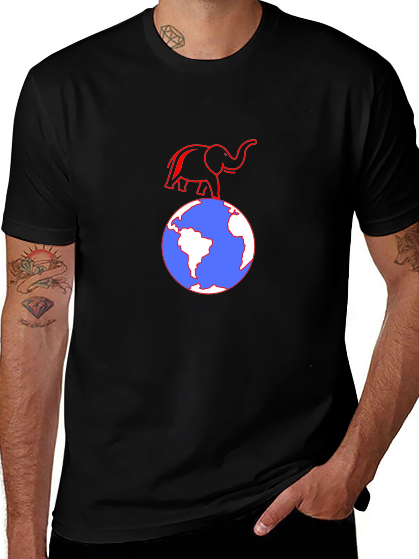 Elephant on Globe Graphic T-Shirt