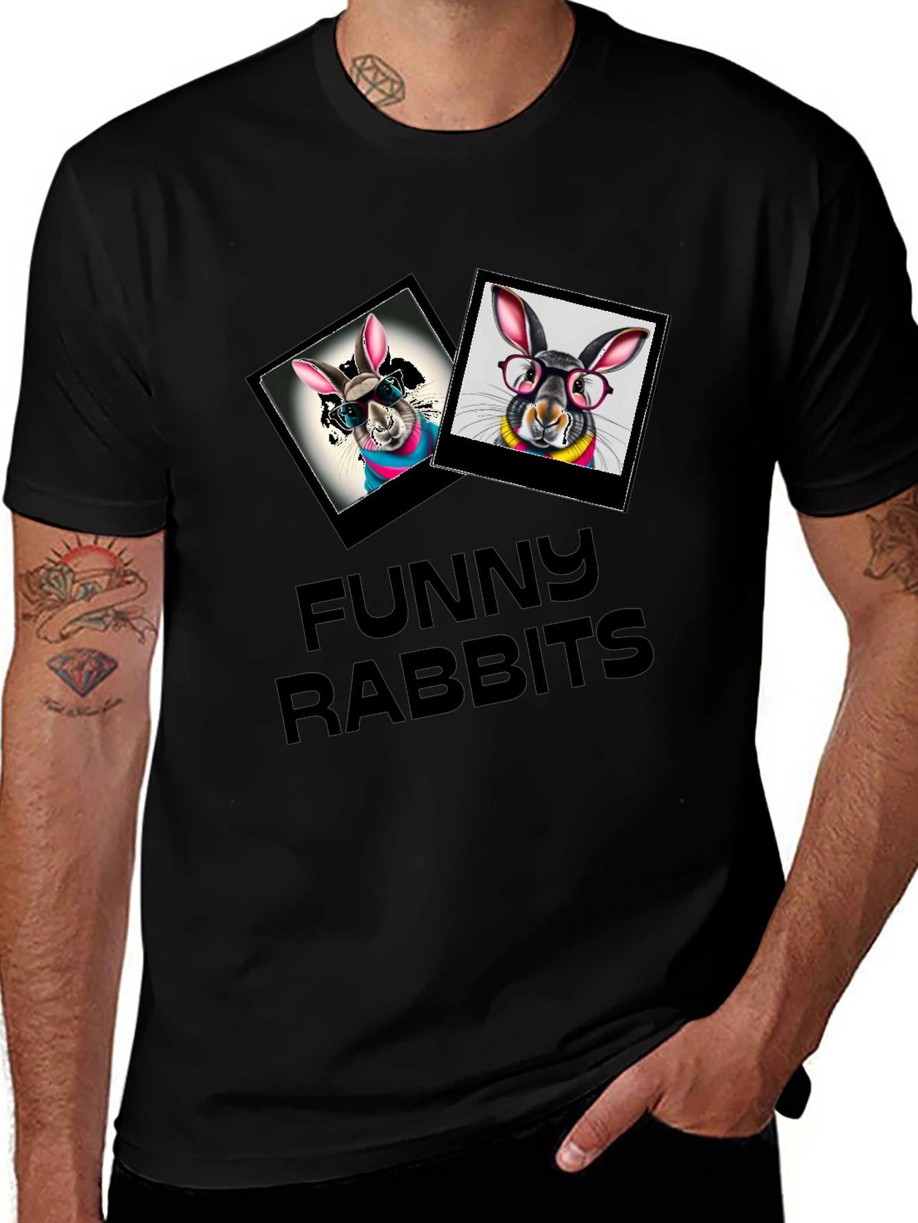 Funny Rabbits Graphic Black T-Shirt