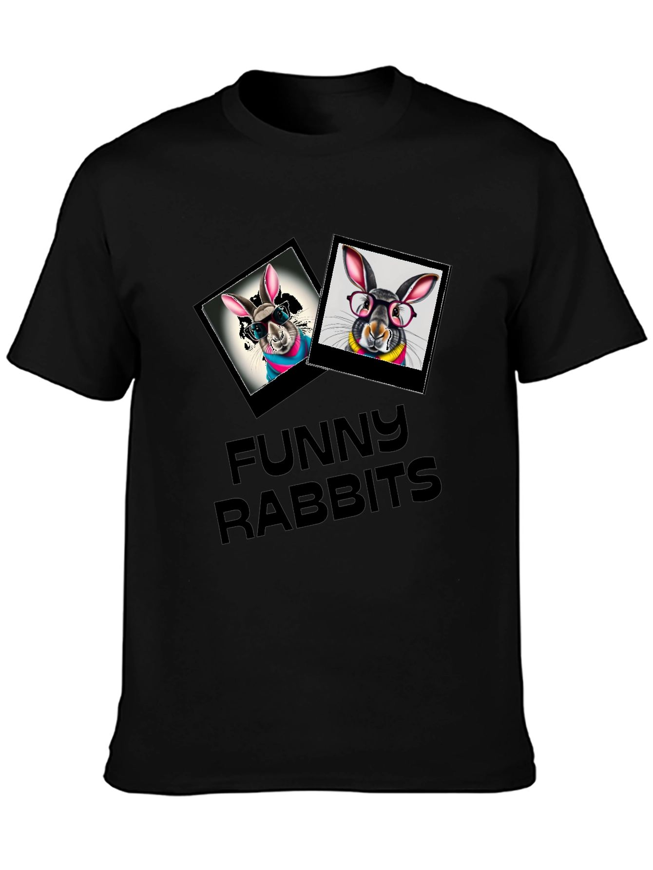 Funny Rabbits Graphic Black T-Shirt