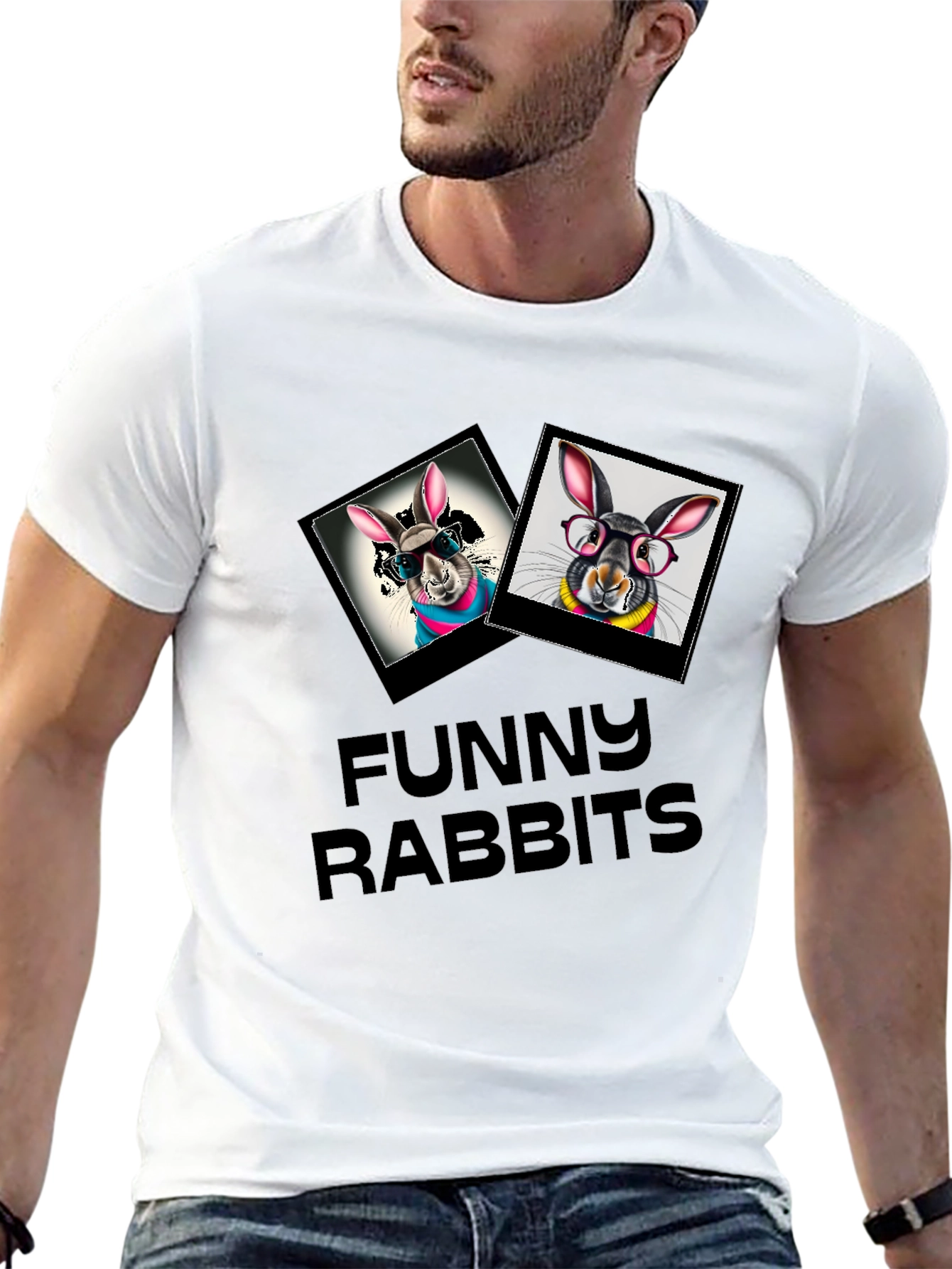 Funny Rabbits Graphic Black T-Shirt