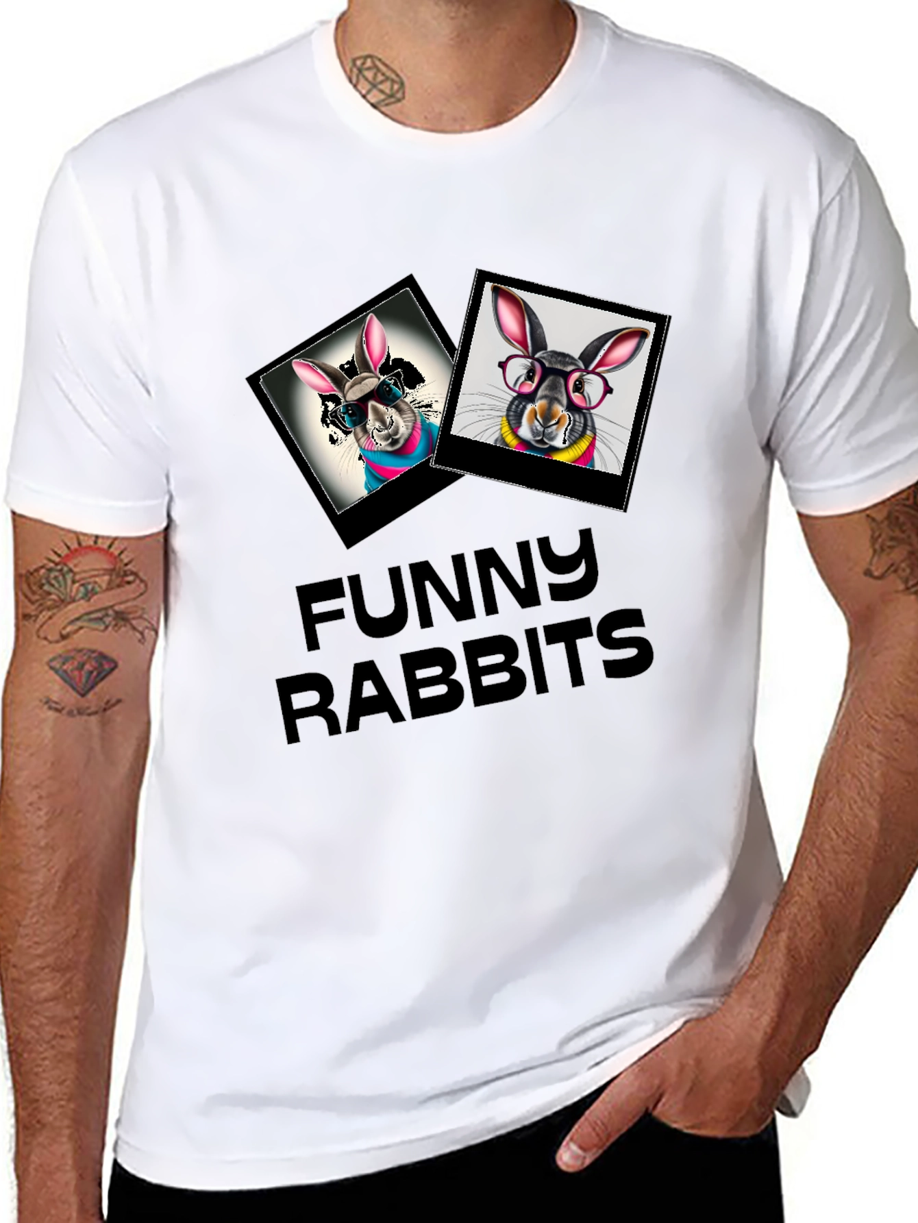 Funny Rabbits Graphic Black T-Shirt