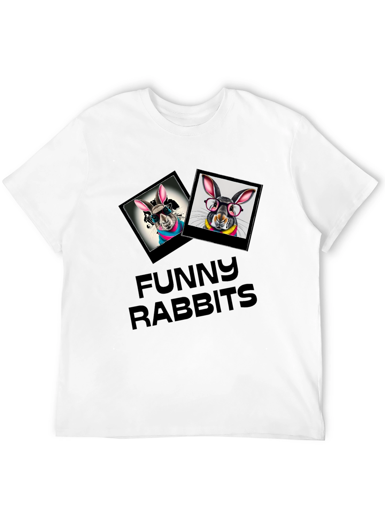 Funny Rabbits Graphic Black T-Shirt